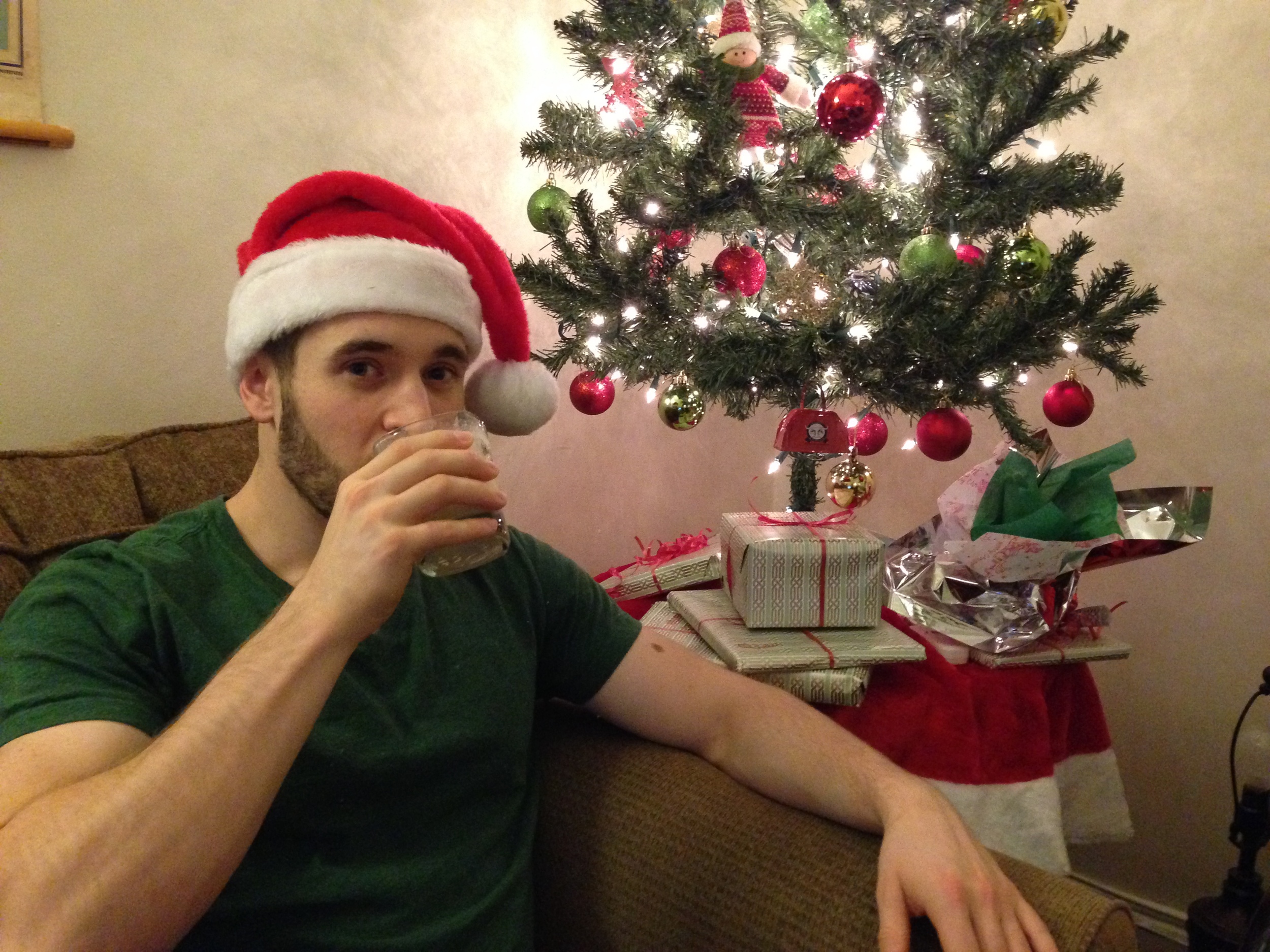 Sipping eggnog, giddy with Christmas cheer.