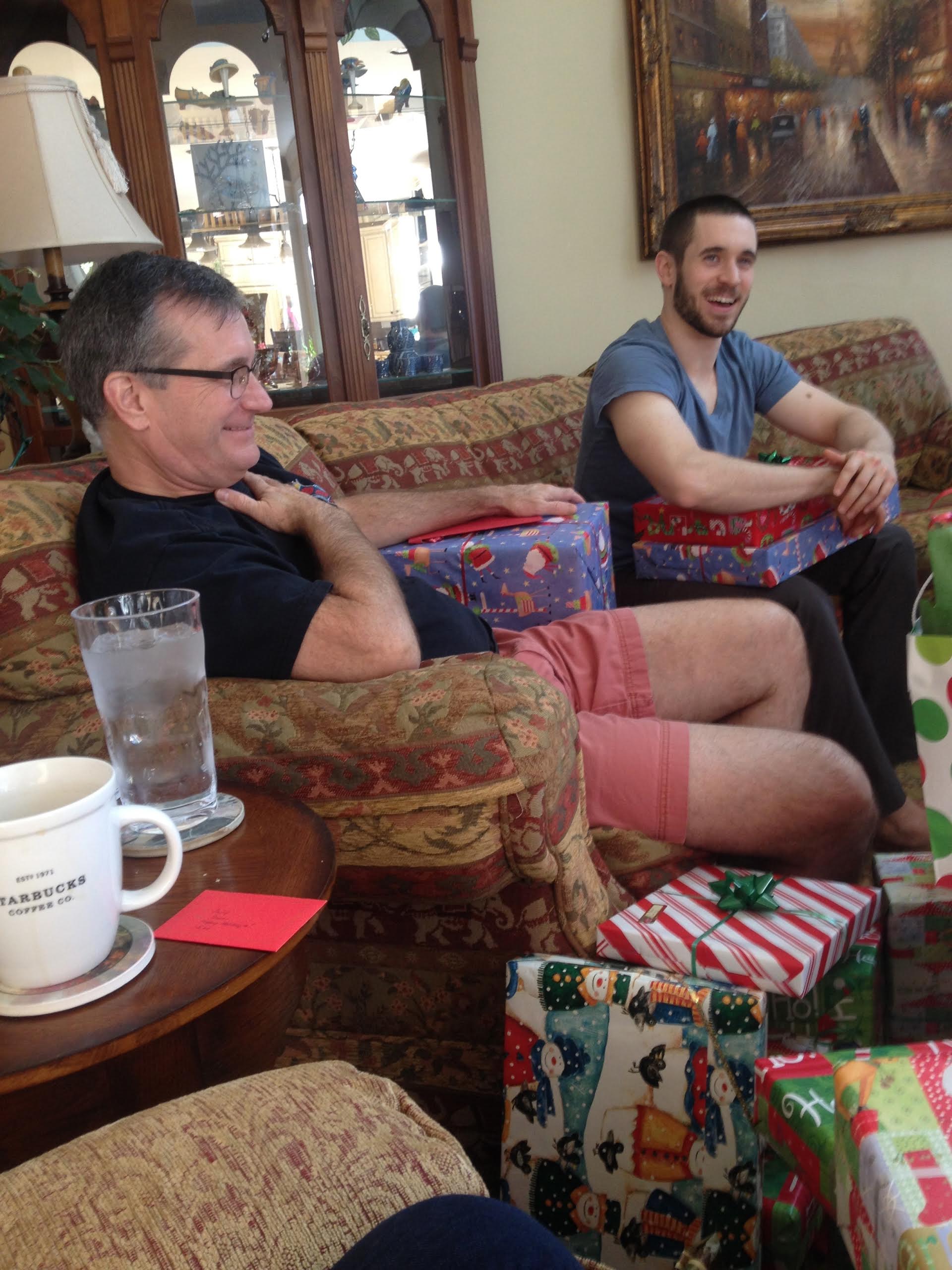 Me and my pops swimming in a sea of gifts. 