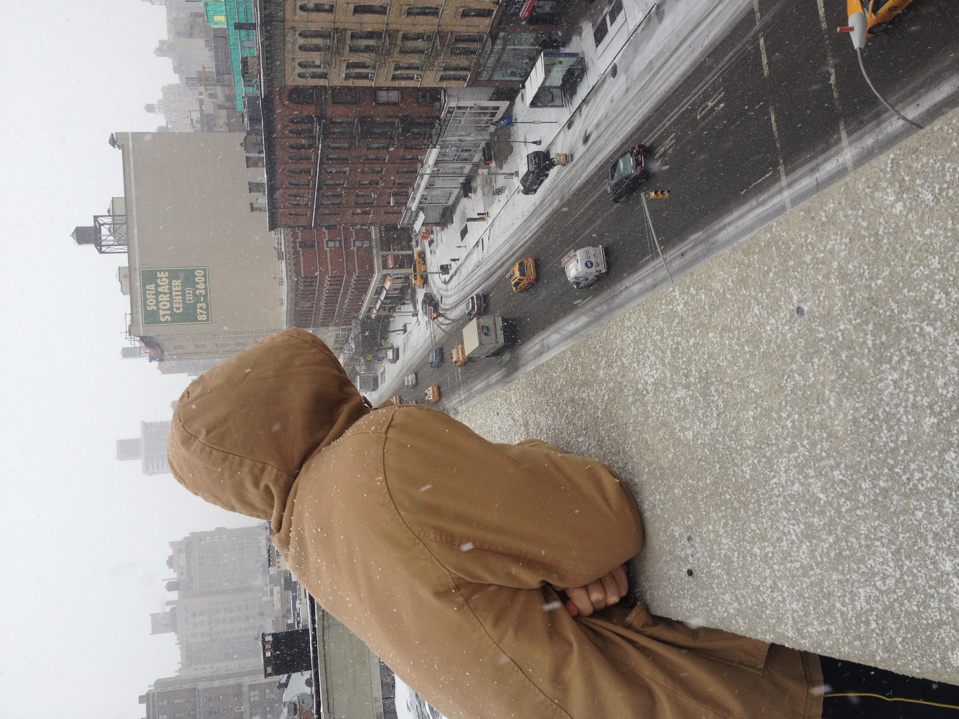 Looking down from my building rooftop on Amsterdam Ave.