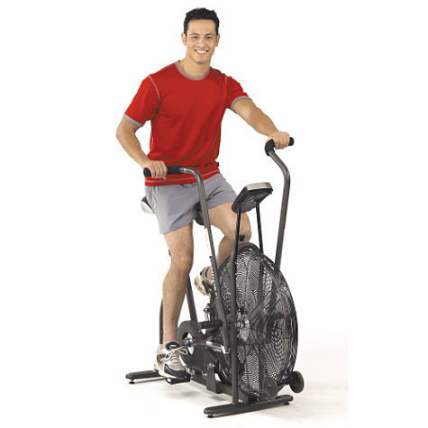 The airdyne, being modeled by a man displaying an incorrect emotion for being on the airdyne.
