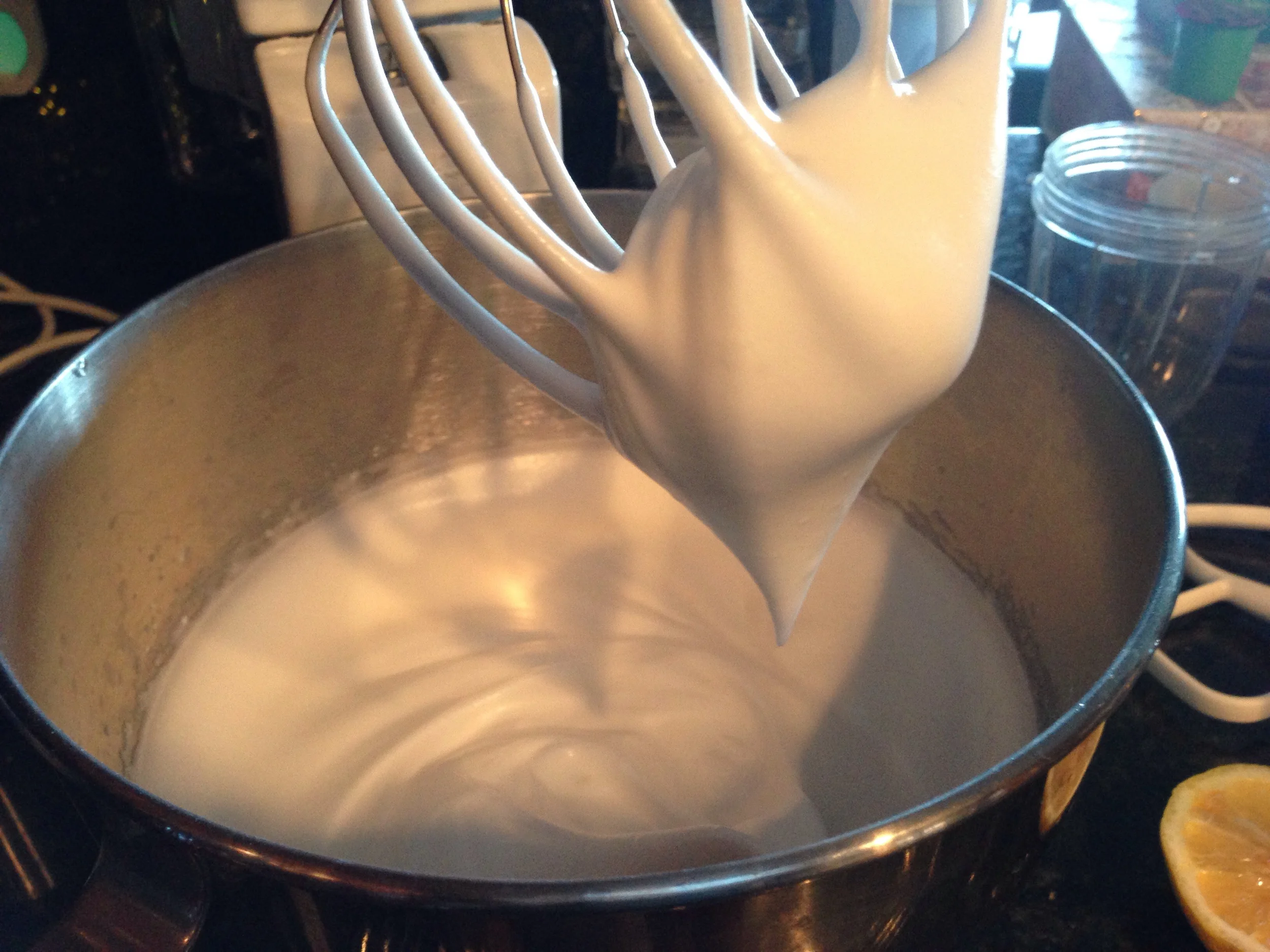 It will form glossy peaks after a few minutes. Magic!