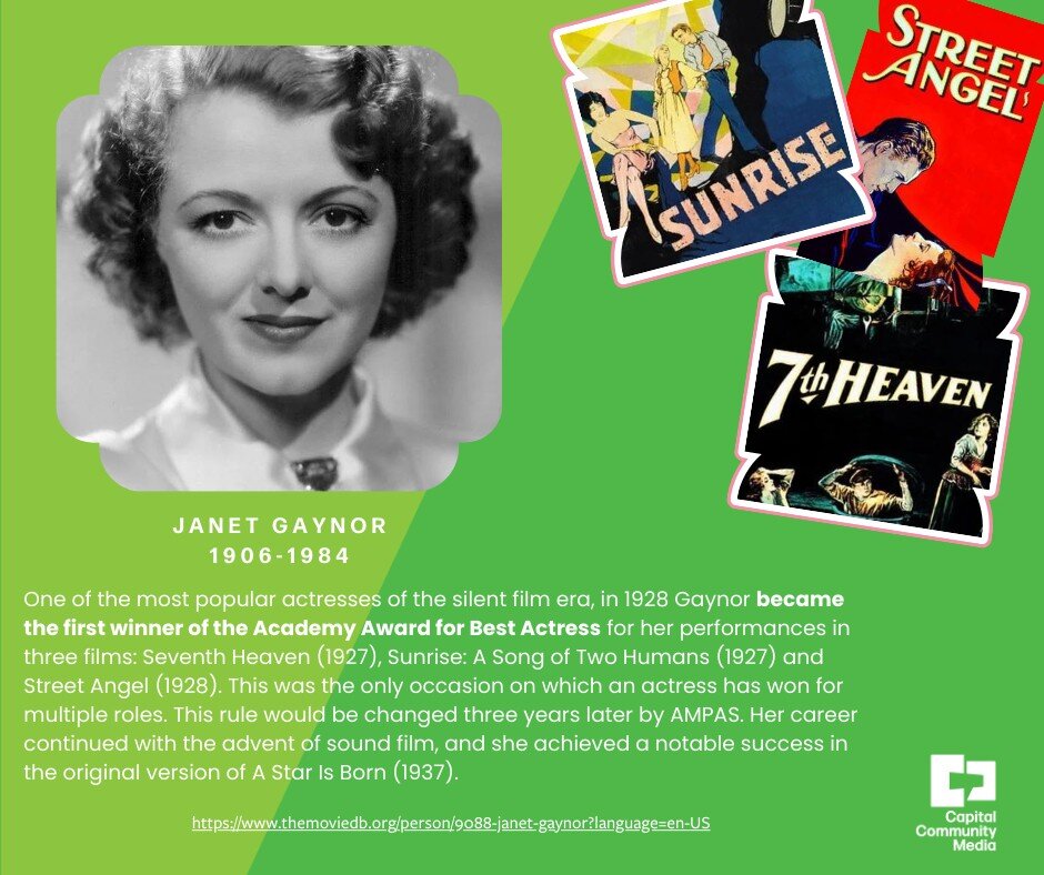 This March, we are highlighting groundbreakers and innovators for Women's History Month.

When Janet Gaynor won the Academy Award, it was the first and only time an actress won the Oscar for multiple roles. When &quot;talkies&quot; replaced silent fi