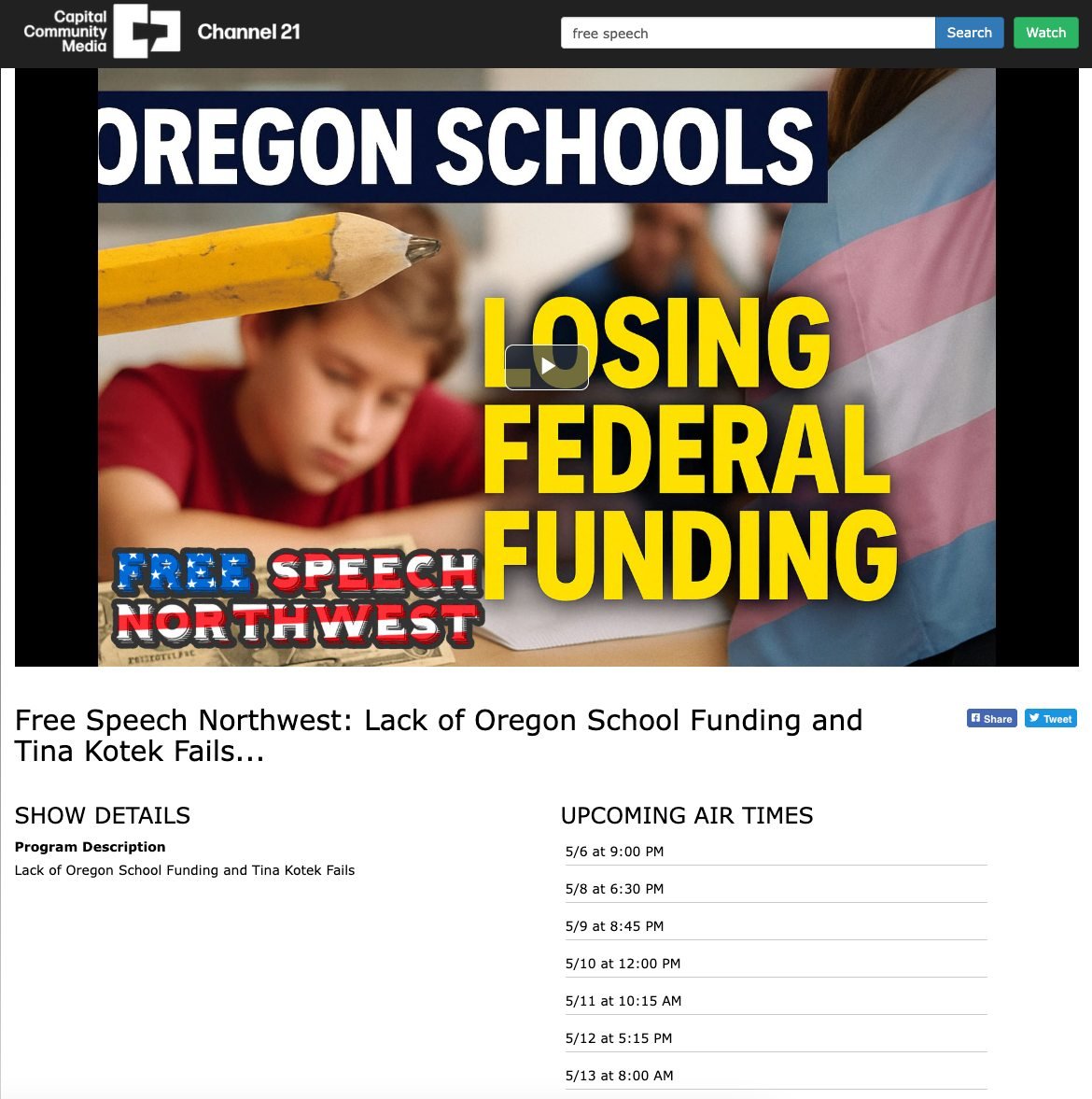 *Return of an old show!*
Free Speech Northwest is back with a new episode tonight on Comcast channel 21, our app with Roku or AppleTV, and VOD on our website.
https://watch.capitalcommunitymedia.org/CablecastPublicSite/show/25217?site=1