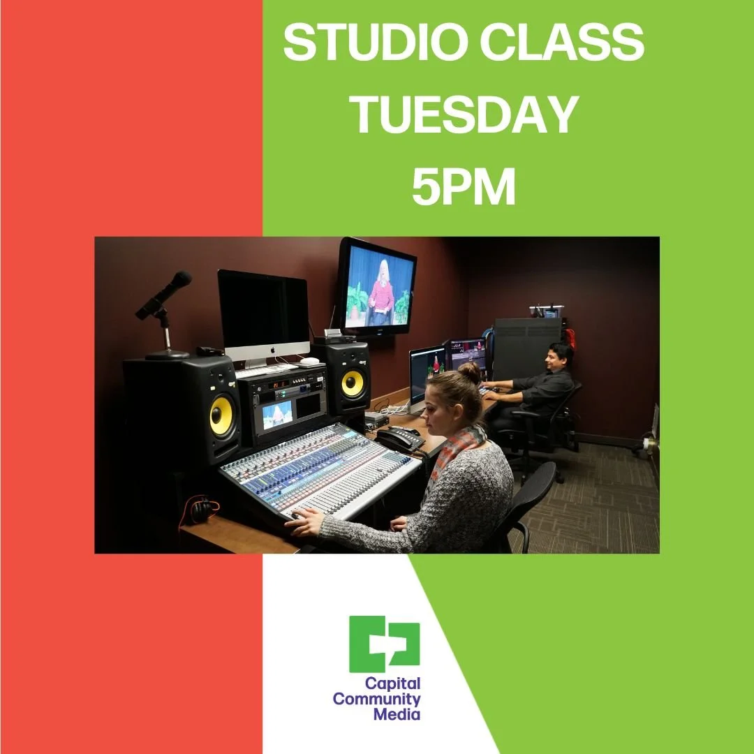 Our final class of the month is Studio. Come in Tuesday at 5pm to learn from the studio master, Luis, as he shows you how to set up audio, cameras, set, and lights for a show. Only $25!
