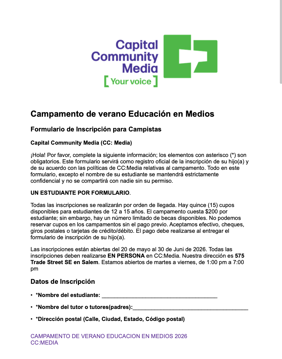 Registration form in Spanish