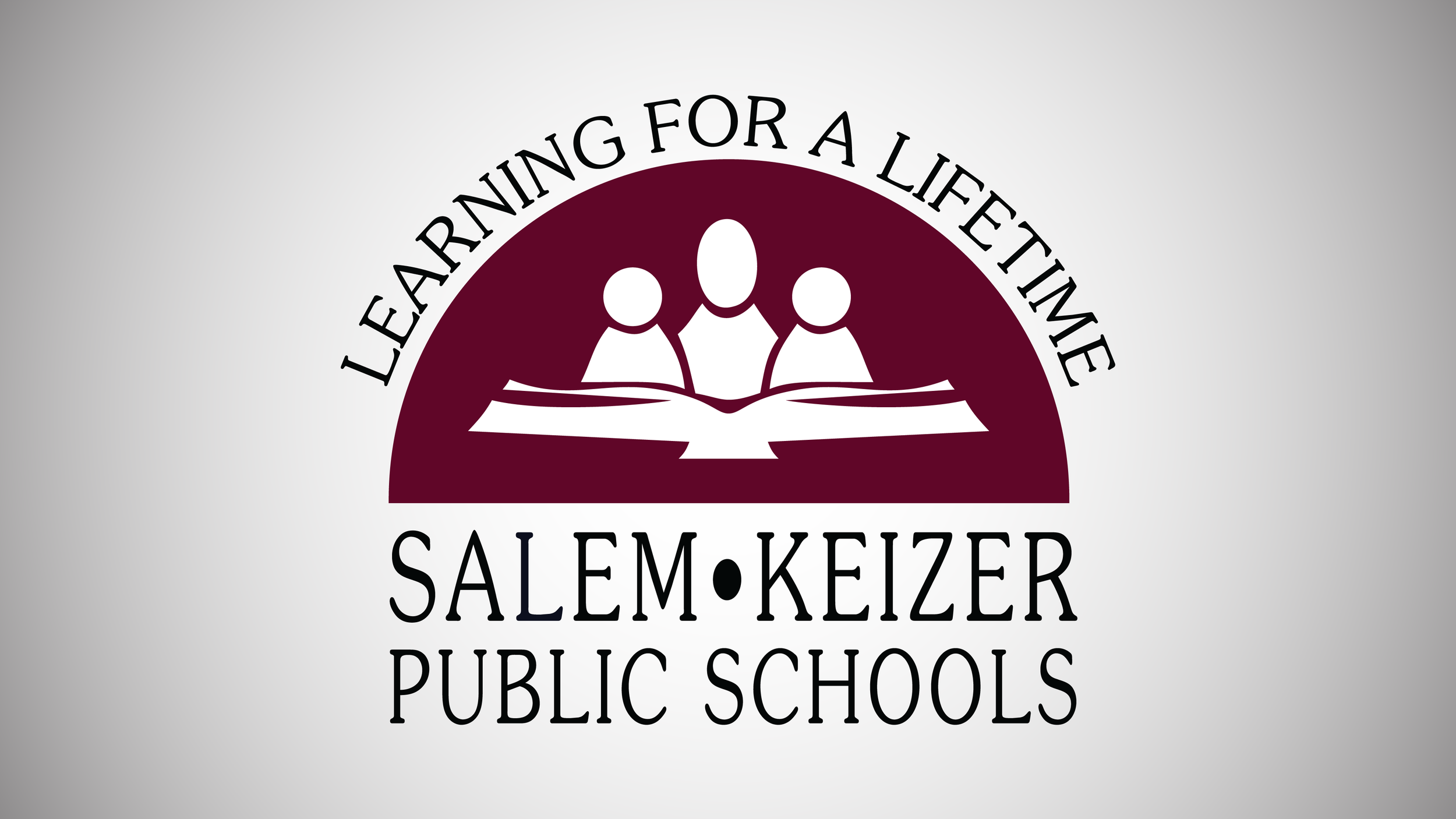 Grey and white variegated background with maroon Salem Keizer Public Schools logo