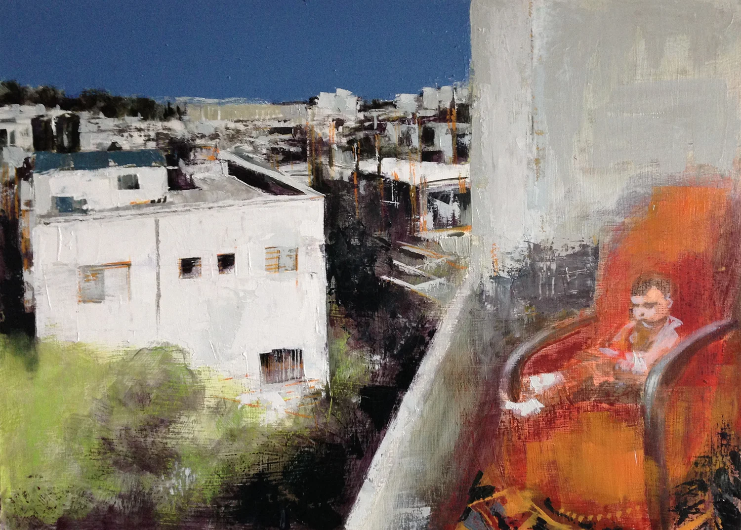 Reading (overlooked) (2013) oil on board 45 x60cm.JPG
