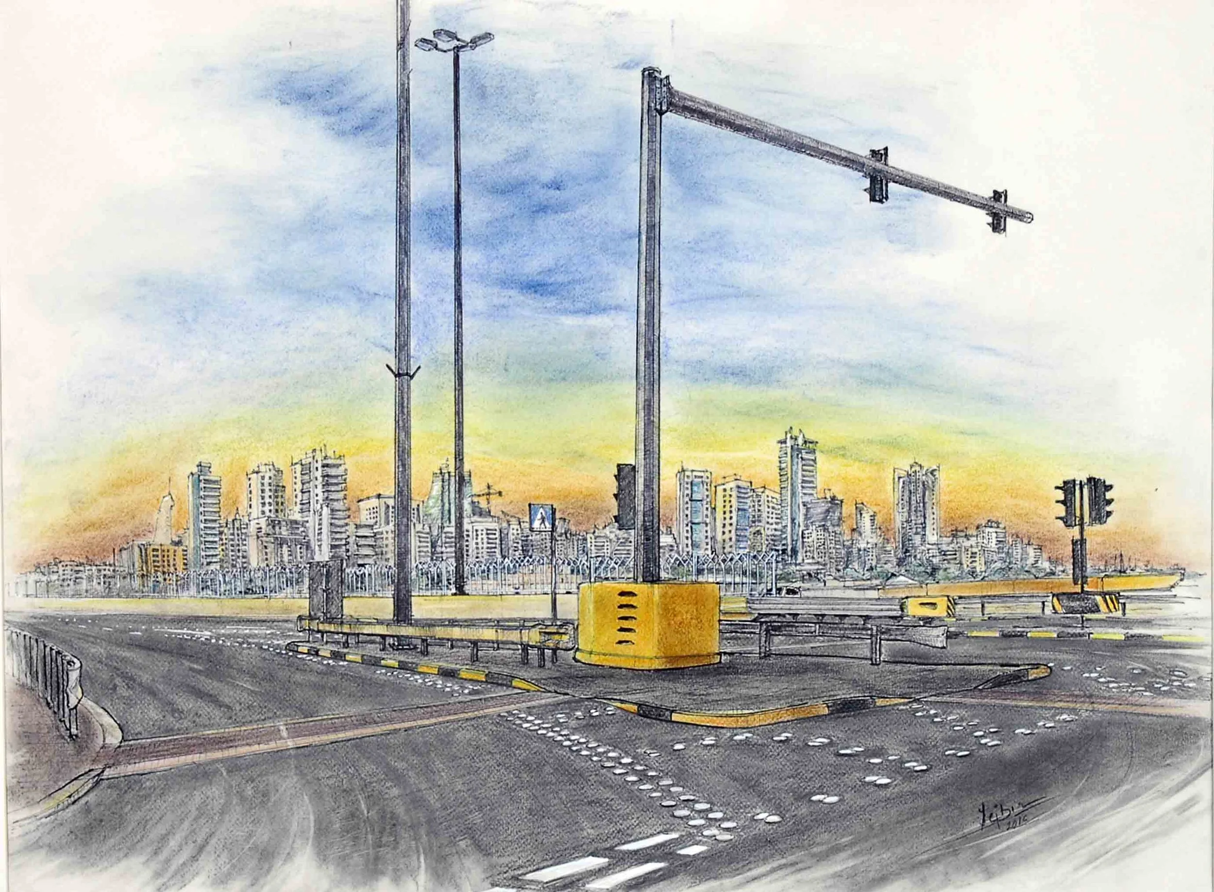 16.Junction !-2015,-pens & soft pastels on paper,27''x19'', USD 600-800..jpg