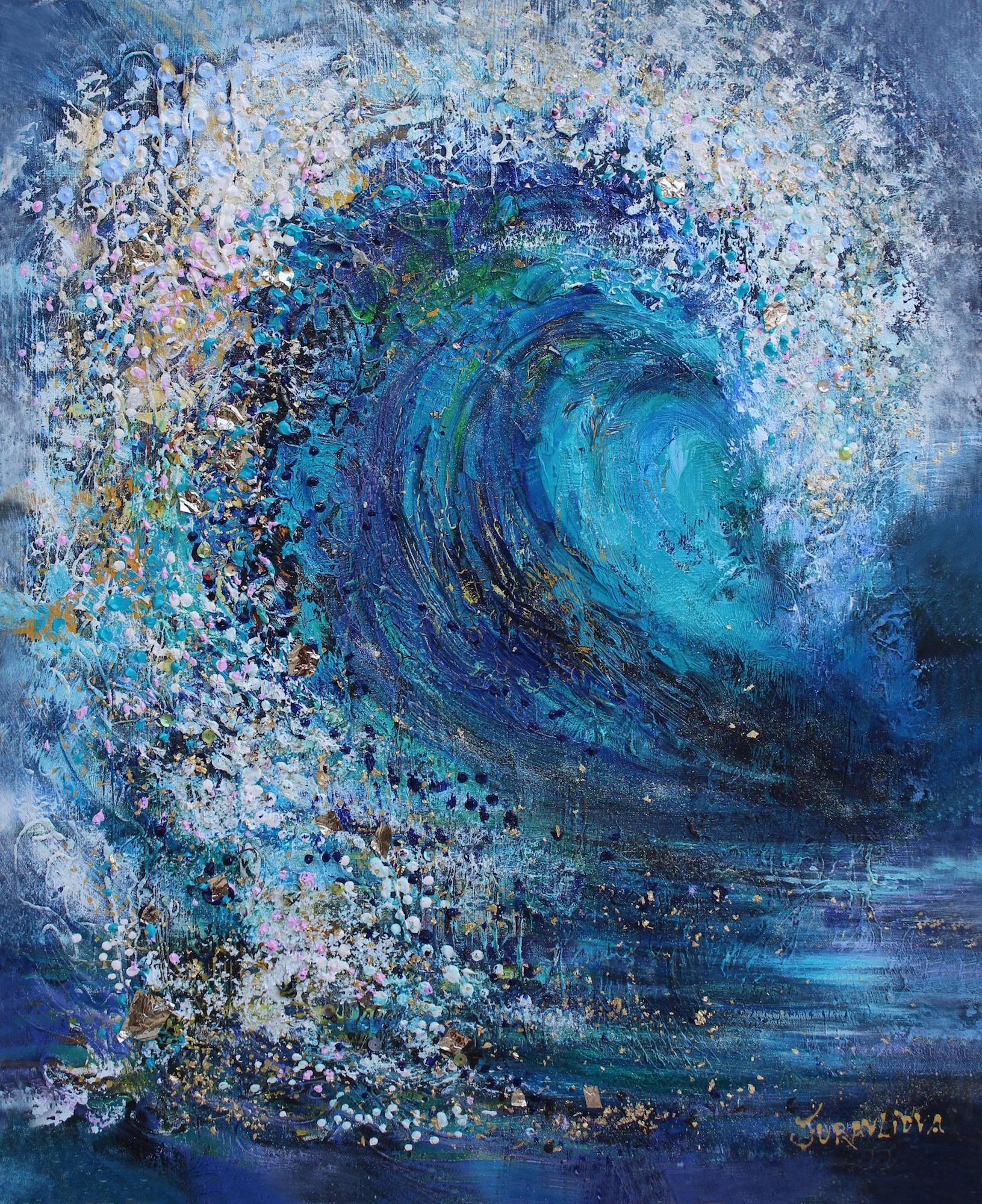 16, wave bleu, 2017,  acrylic on canvas 3.28X2.62, 3450 dol.jpg