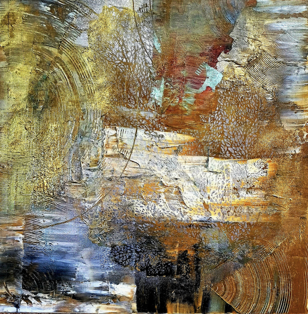 Abundance, 2023, acrylic, gold powder, plaster on canvas, 50"x50", $2900.png