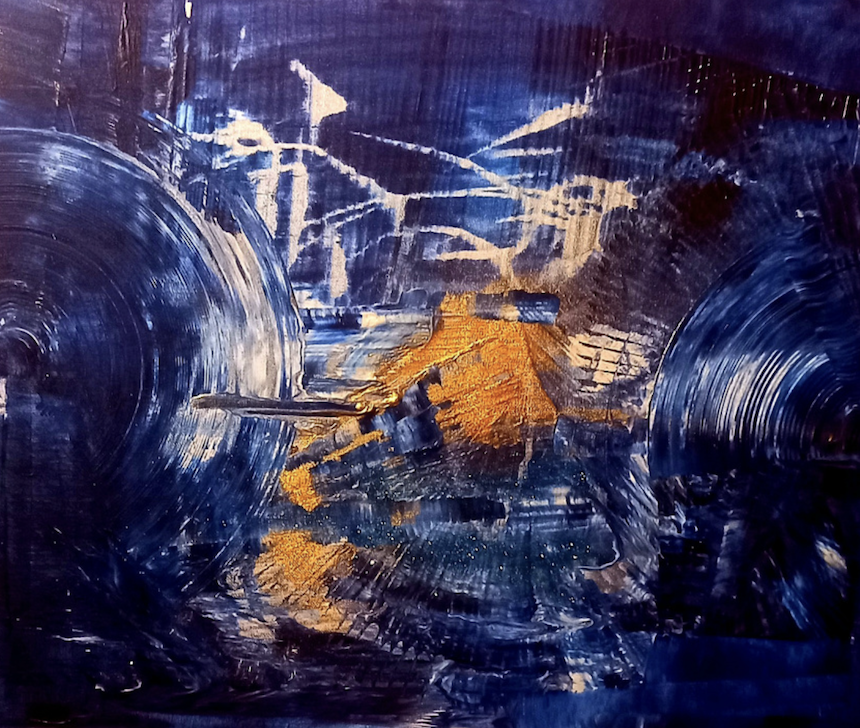 Acrylic, gold powder, sand on canvas, 2021, 90"x71", $4200.png