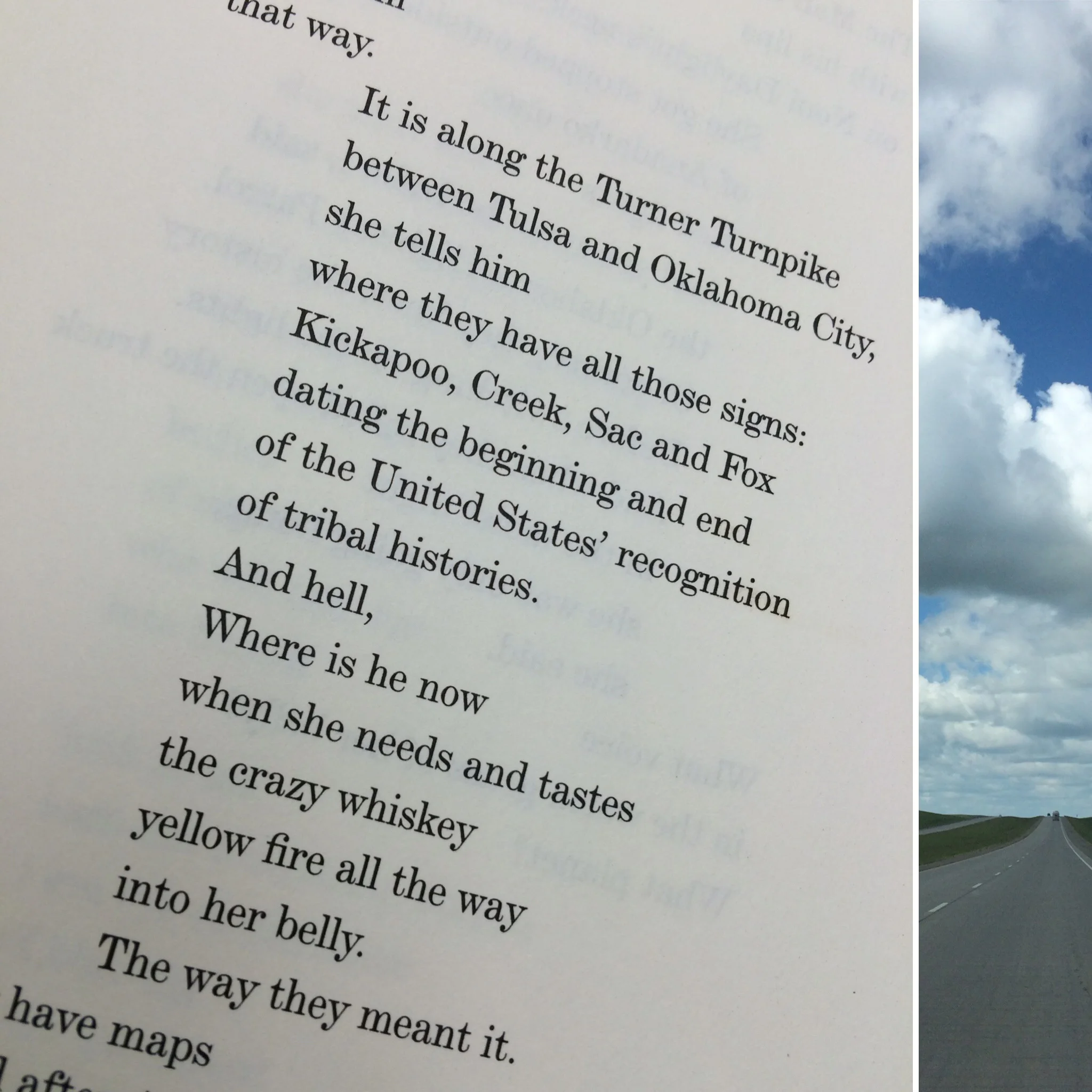 JOY HARJO'S POEM, "SOMEONE TALKING" ALONGSIDE A PHOTO OF THE OPEN ROAD IN WYOMING BY BEENISH AHMED. 
