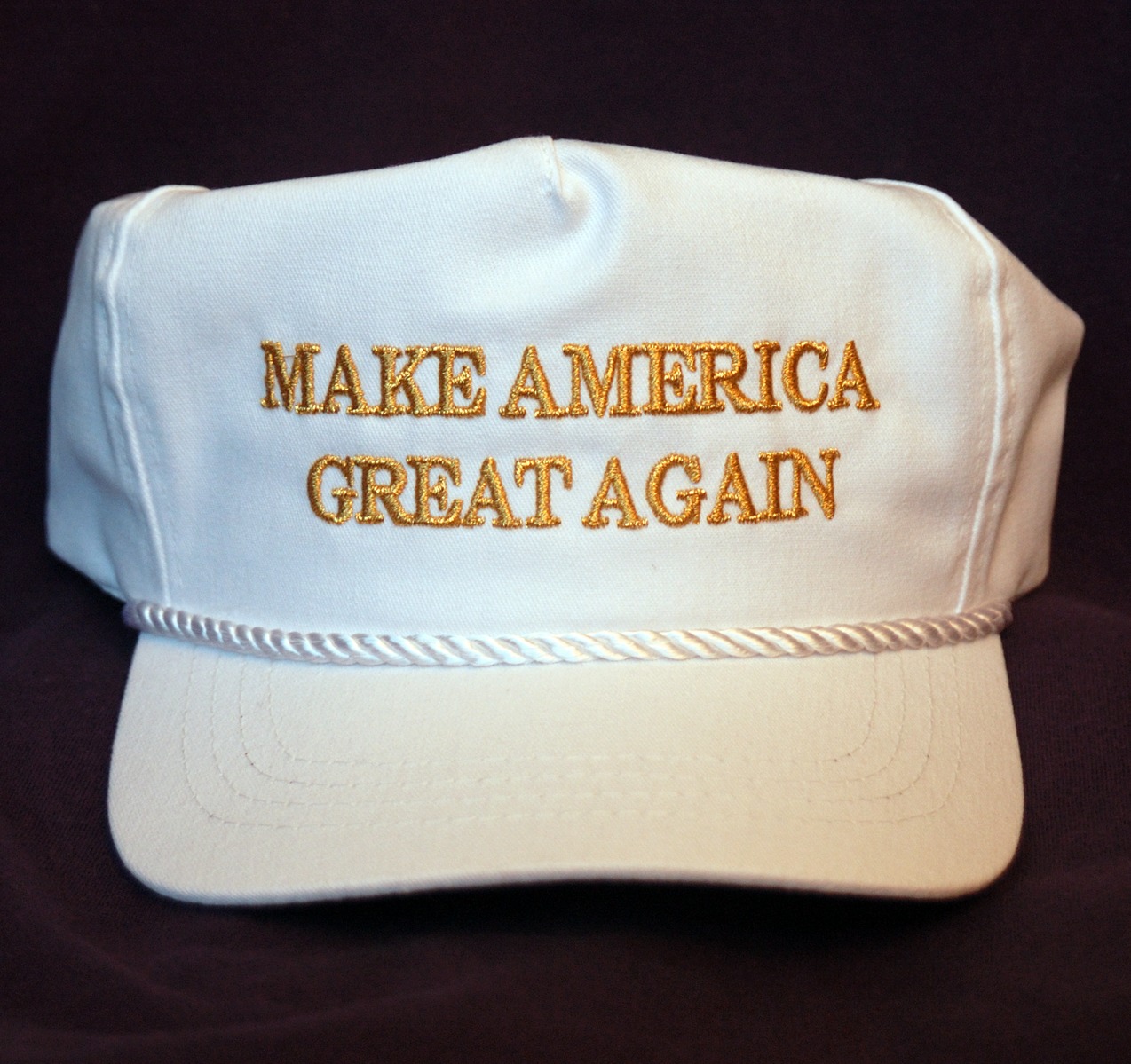"Make America Great Again" is Donald Trump's slogan in his 2016 presidential campaign, seen emblazoned on the official campaign hat. Image via Wikimedia Commons.