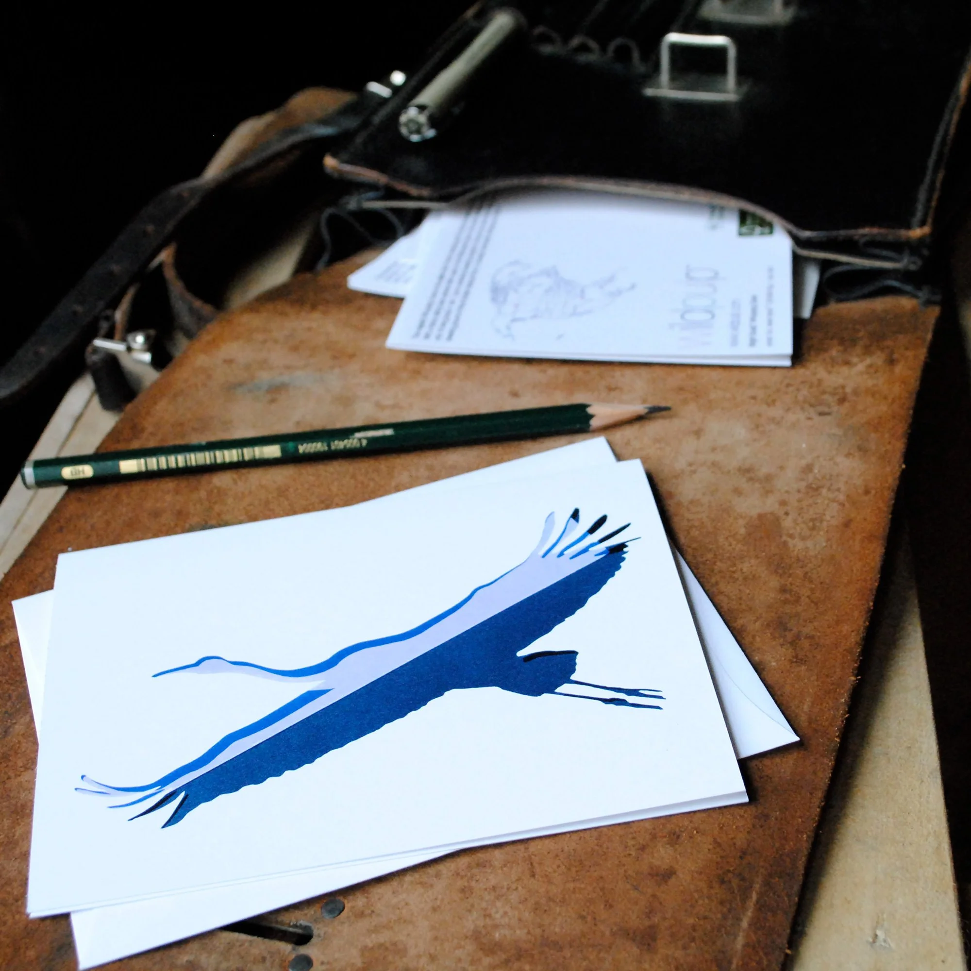 Whooping Crane blank note card and envelope inside a school bag, educational kids nature gift and children stationery set.