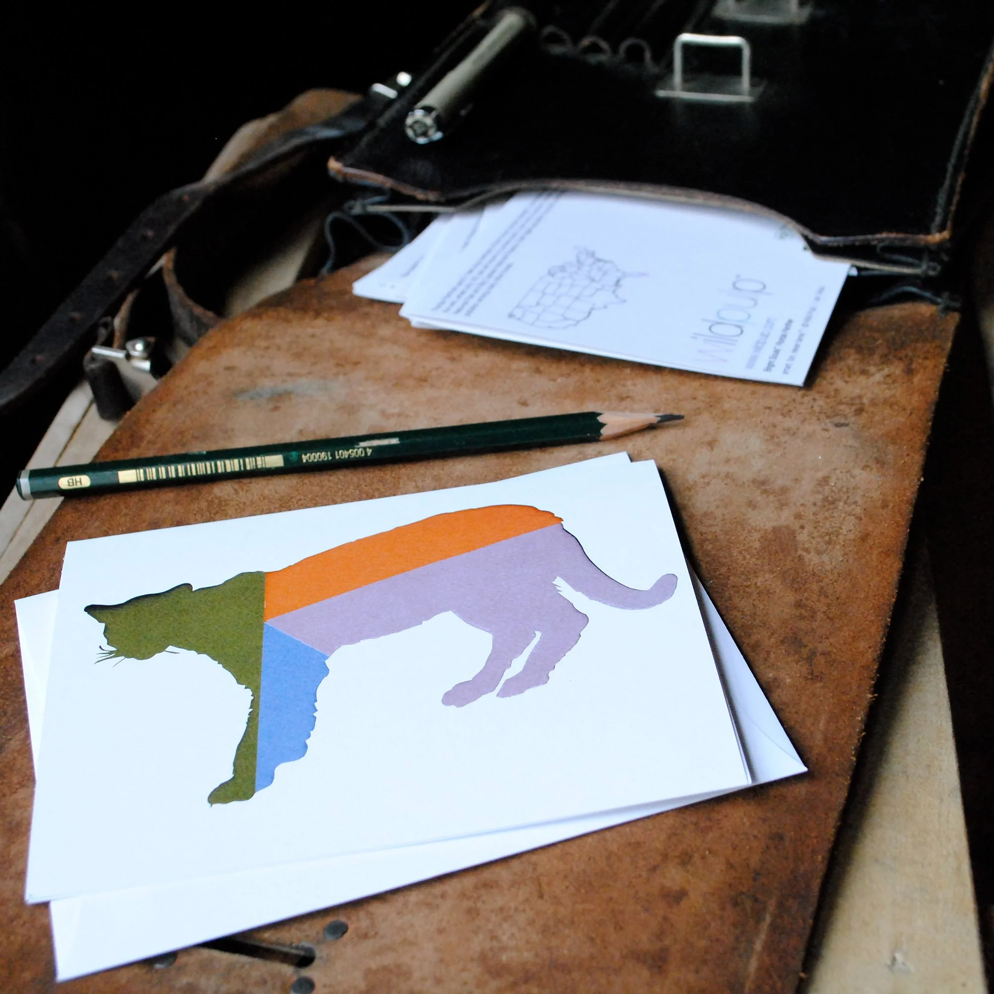 Florida Panther blank note card and envelope inside a school bag, educational kids nature gift and children stationery set.