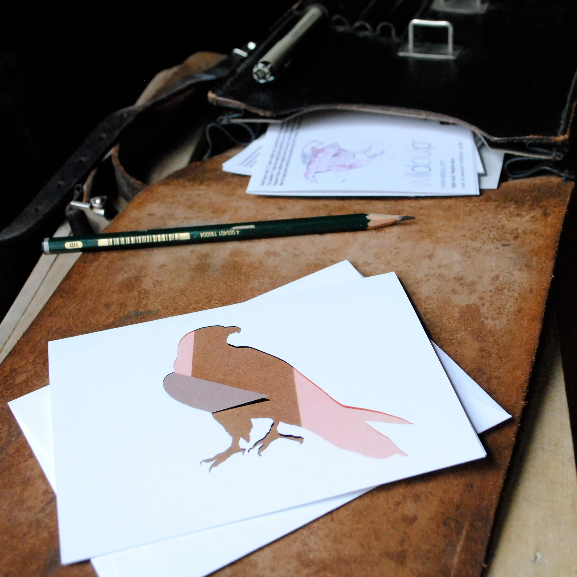 Peregrine Falcon blank note card and envelope inside a school bag, educational kids nature gift and children stationery set.