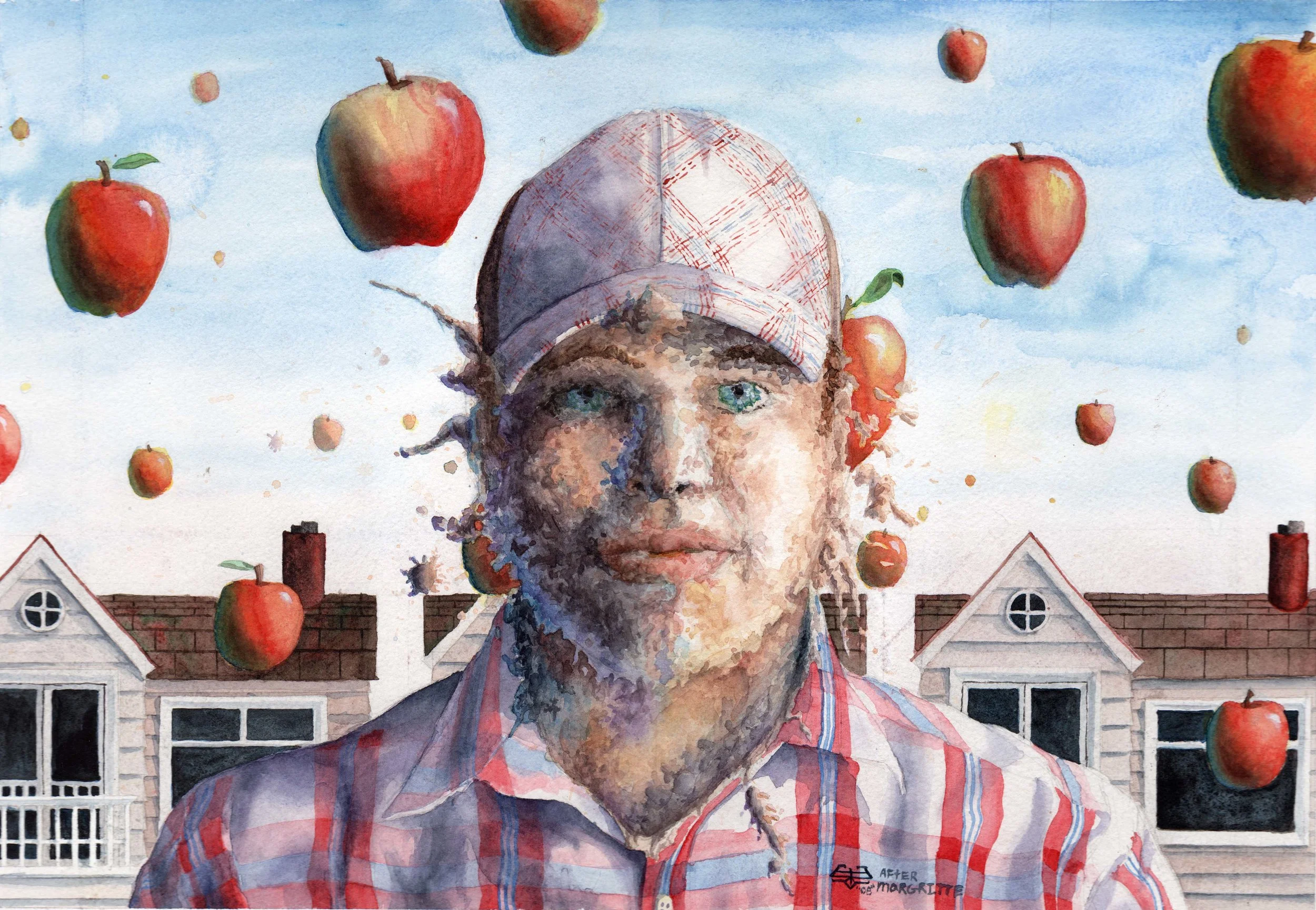 Not A Self Portrait of Rene Margritte Watercolor 2010