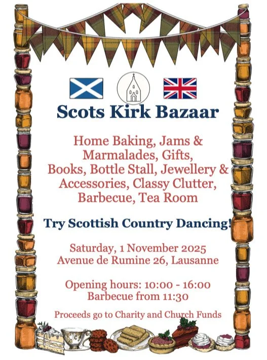 P&acirc;tisseries maison, confitures et marmelades, cadeaux, livres, stand de bouteilles, bijoux et accessoires, d&eacute;co chic, barbecue, salon de th&eacute;. 

Essayez la danse traditionnelle &eacute;cossaise!

#lausannecity
#lausannechurch