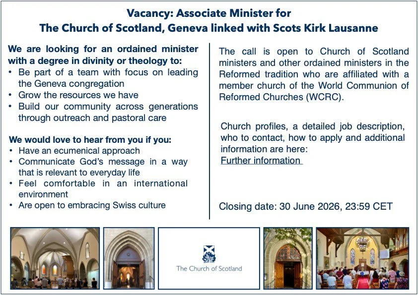 Our sister congregation in Geneva is looking for a new minister to shepherd the congregation where John Calvin and John Knox taught. Heroes and heroines welcome :) #lausannechurch #lausannecity #churchofscotland
