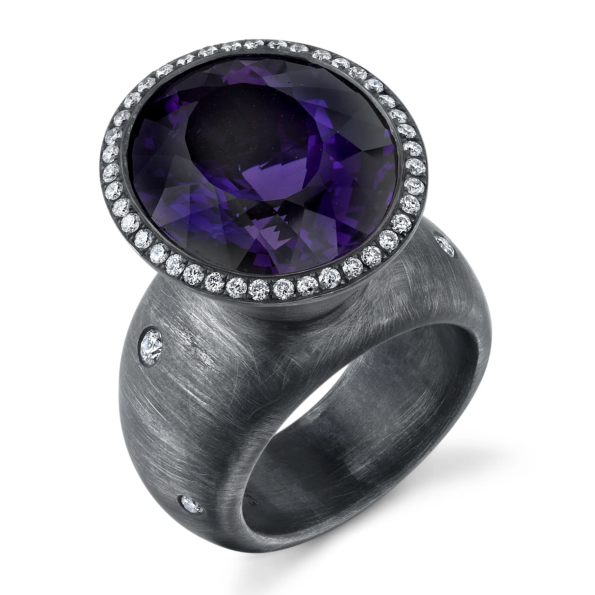 Purple Amethyst Cone Ring, accented with Diamonds