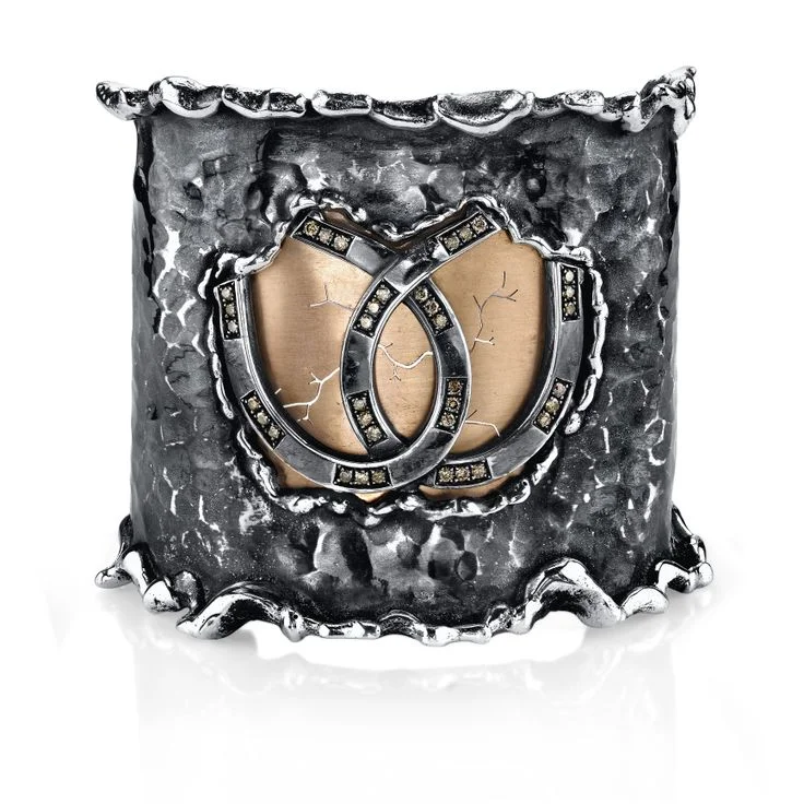 Organic Silver Cuff Bracelet, accented with 18 Karat Rose Gold and Cognac Diamonds