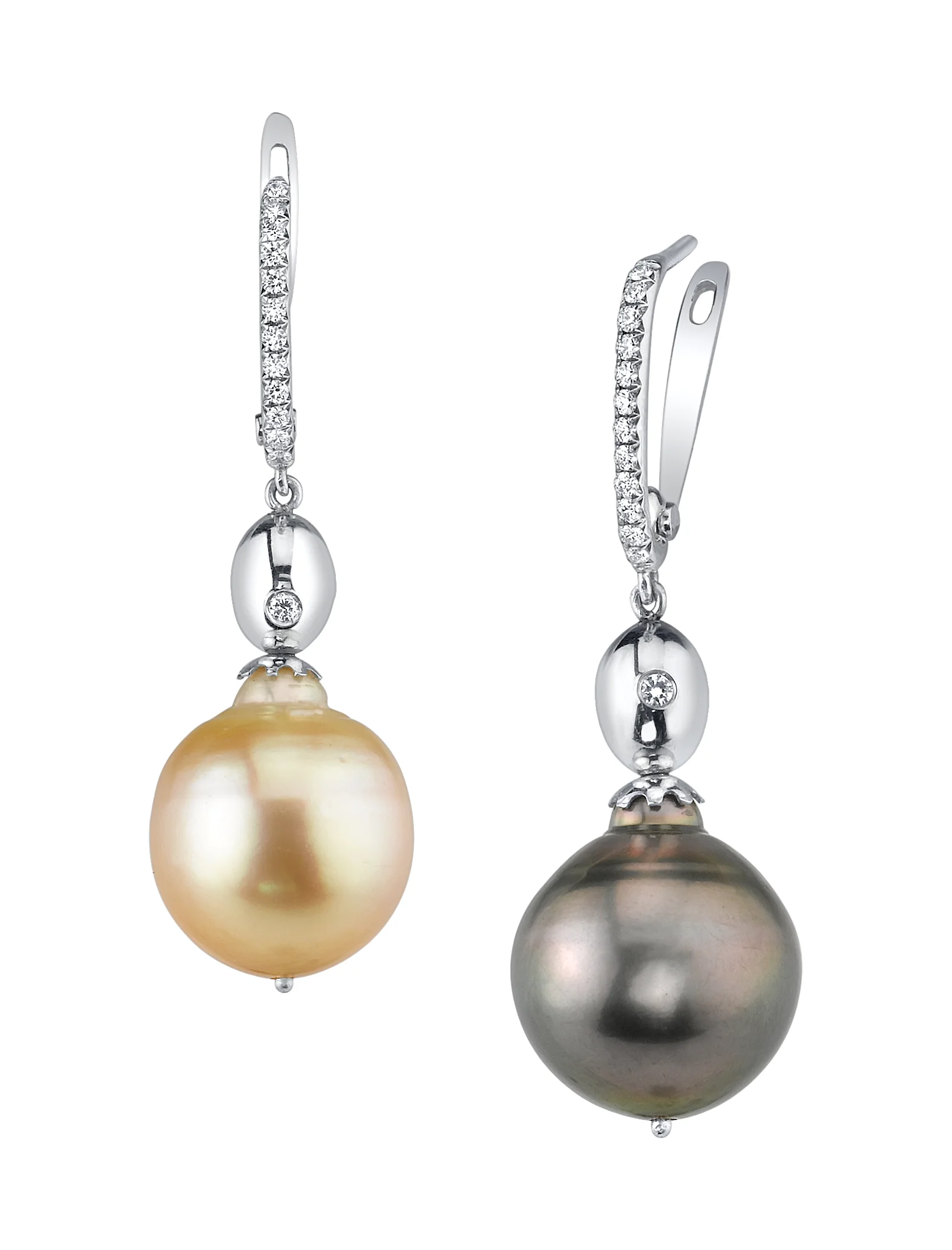South Sea Day and Night Pearl Earrings, 18 Karat White Gold, accented with White Diamonds
