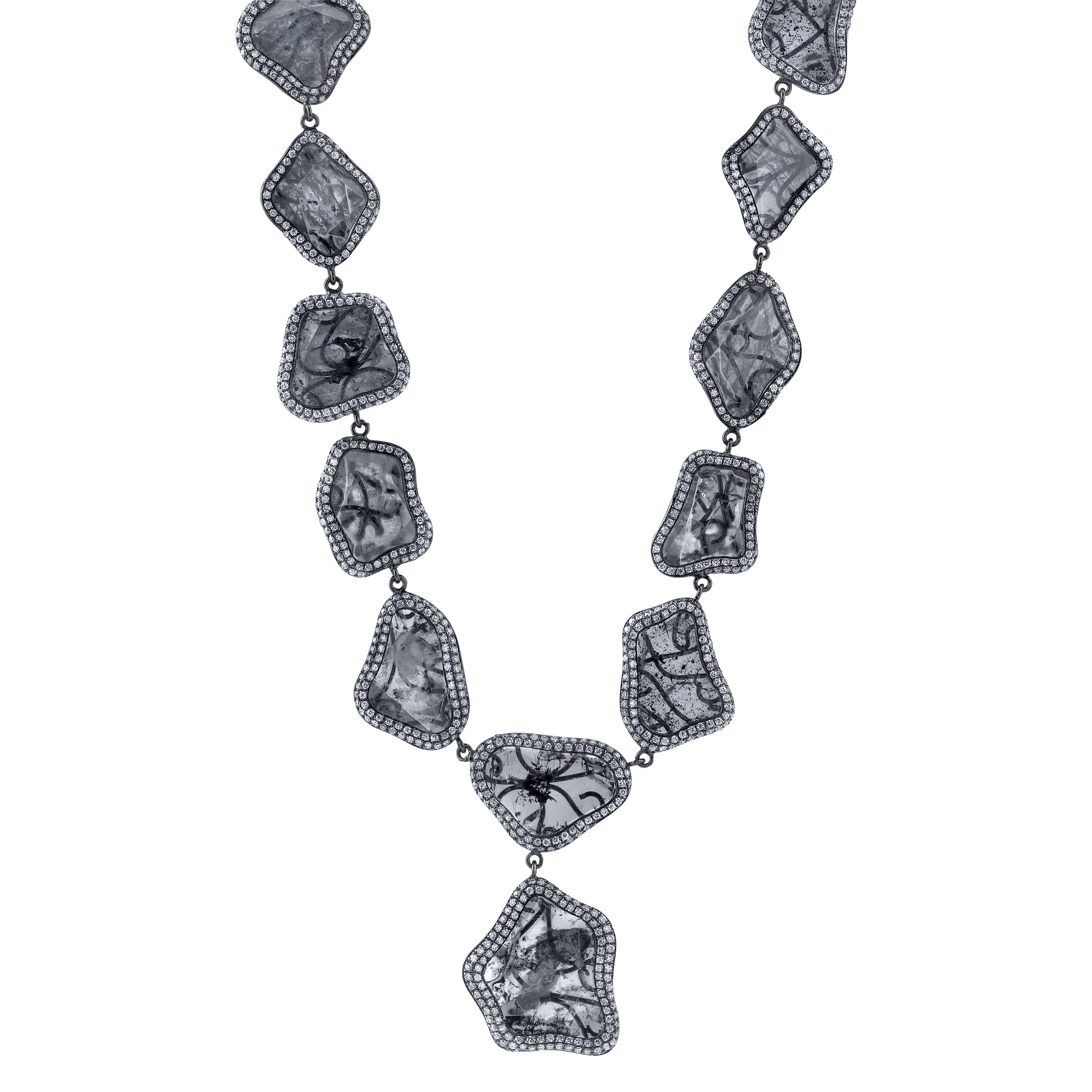 18 Karat White Gold Rustic Diamond Slice Necklace, accented with Diamonds