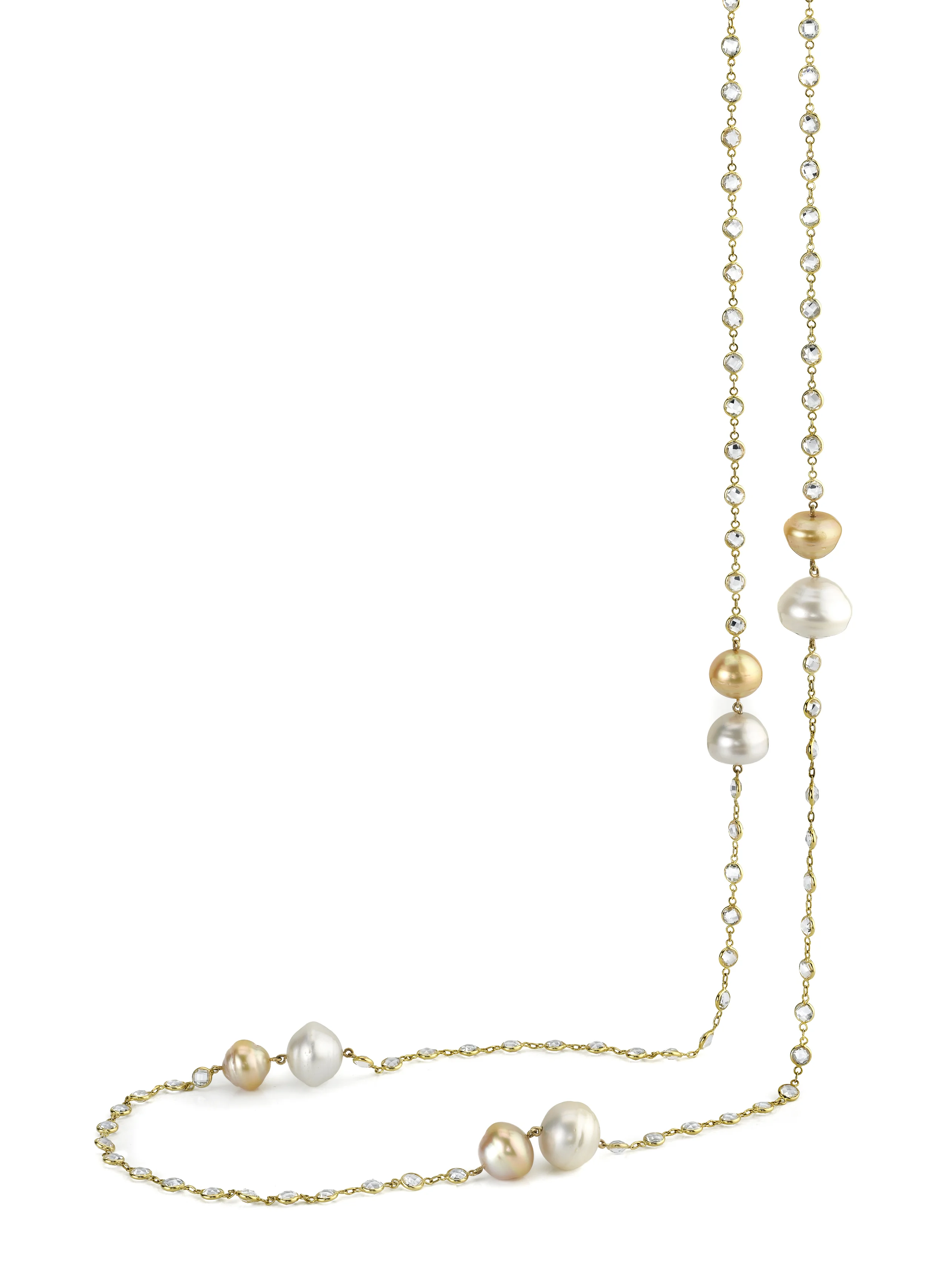 18 Karat Yellow Gold Necklace, accented with South Sea Pearls and White Topaz