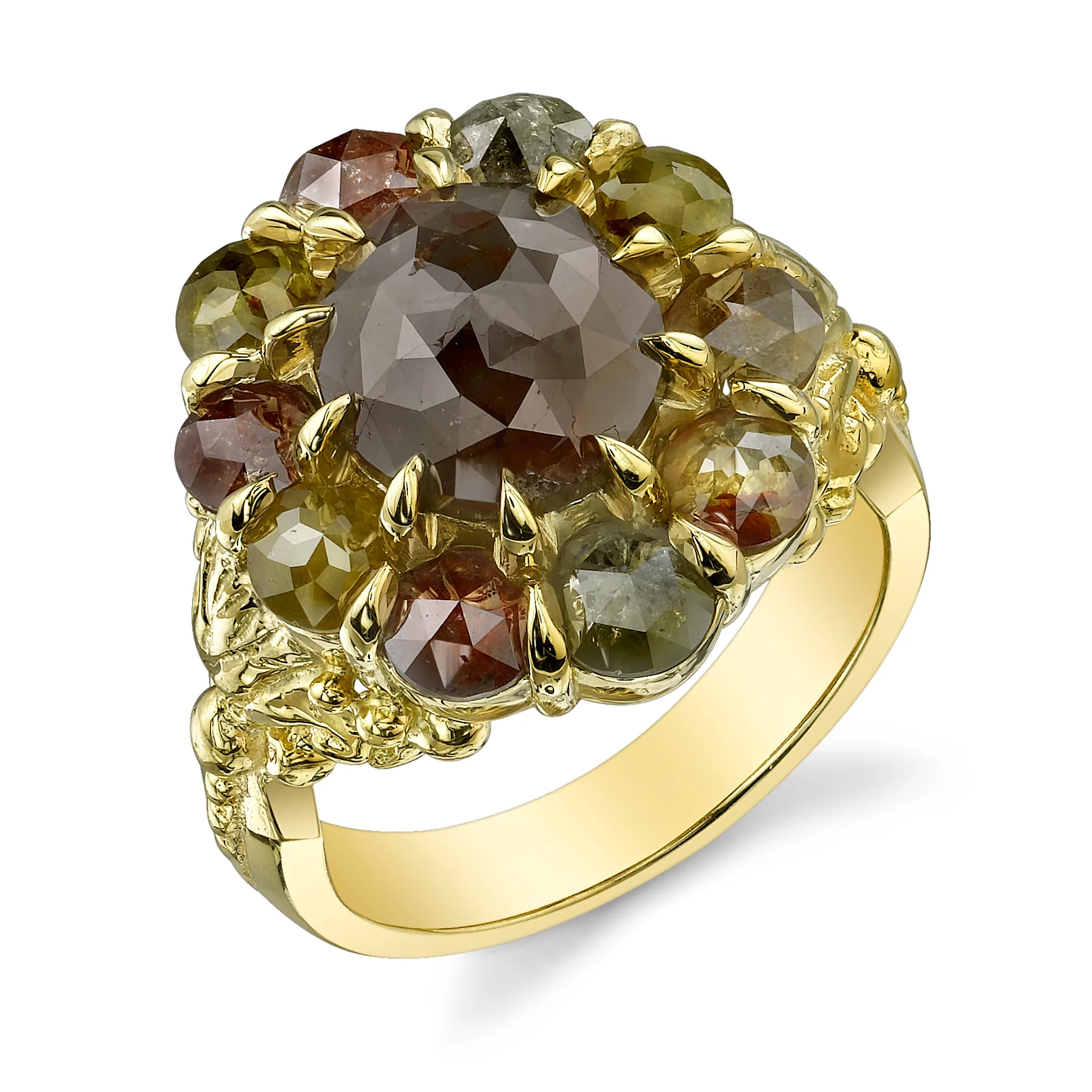 18 Karat Yellow Gold Rustic Diamond Ring