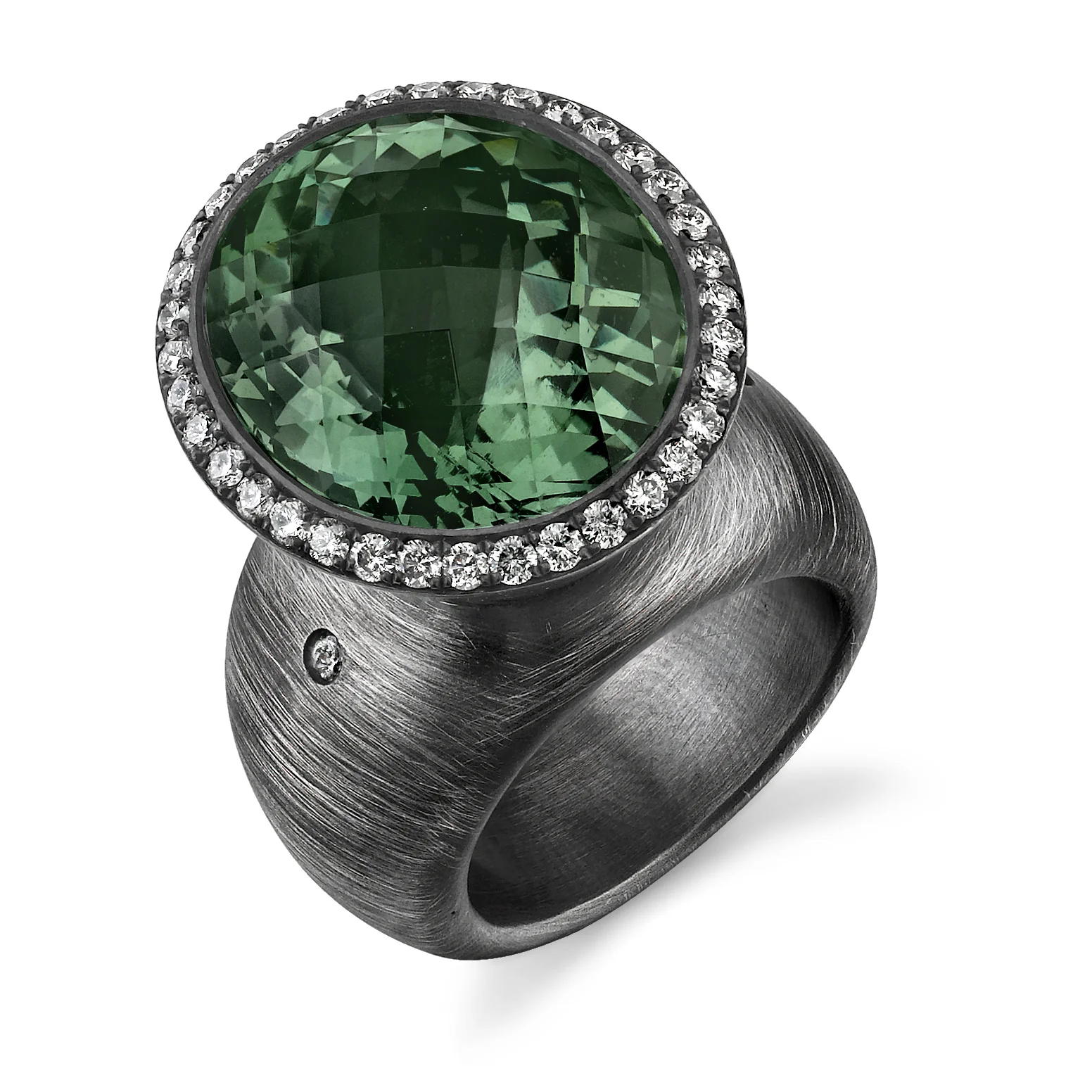 Green Amethyst Cone Ring, accented with Diamonds