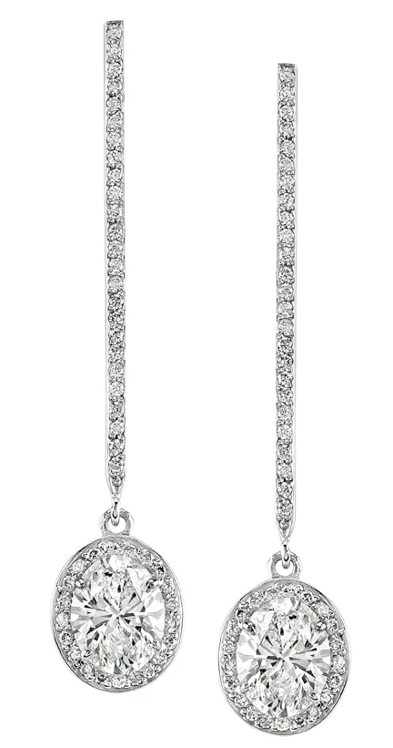 Platinum Oval-Shaped Diamond Earrings