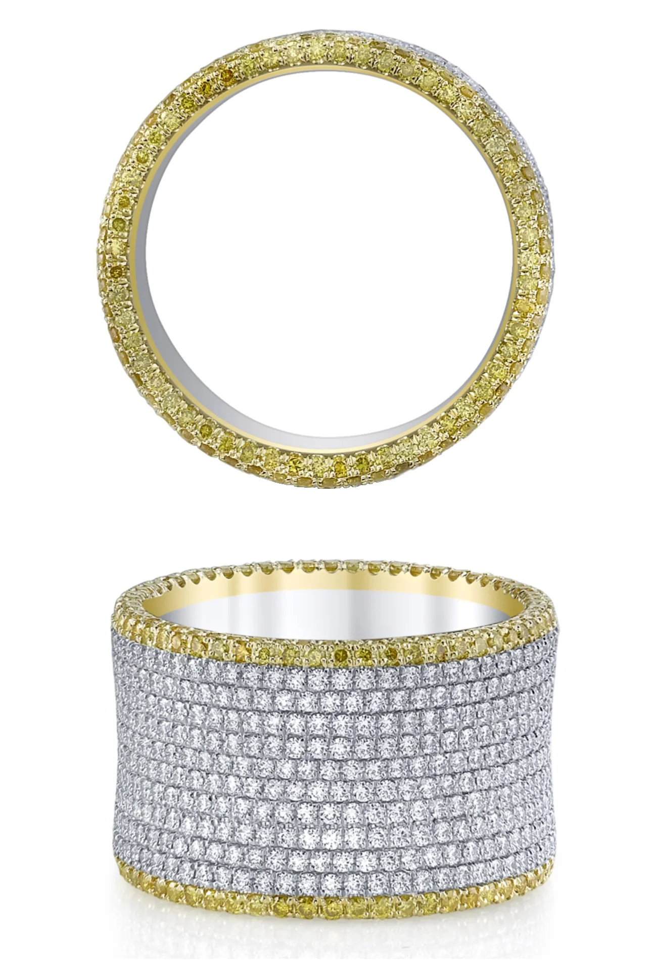 Vivid Yellow and White Diamond Ideal-Cut Platinum Diamond Band