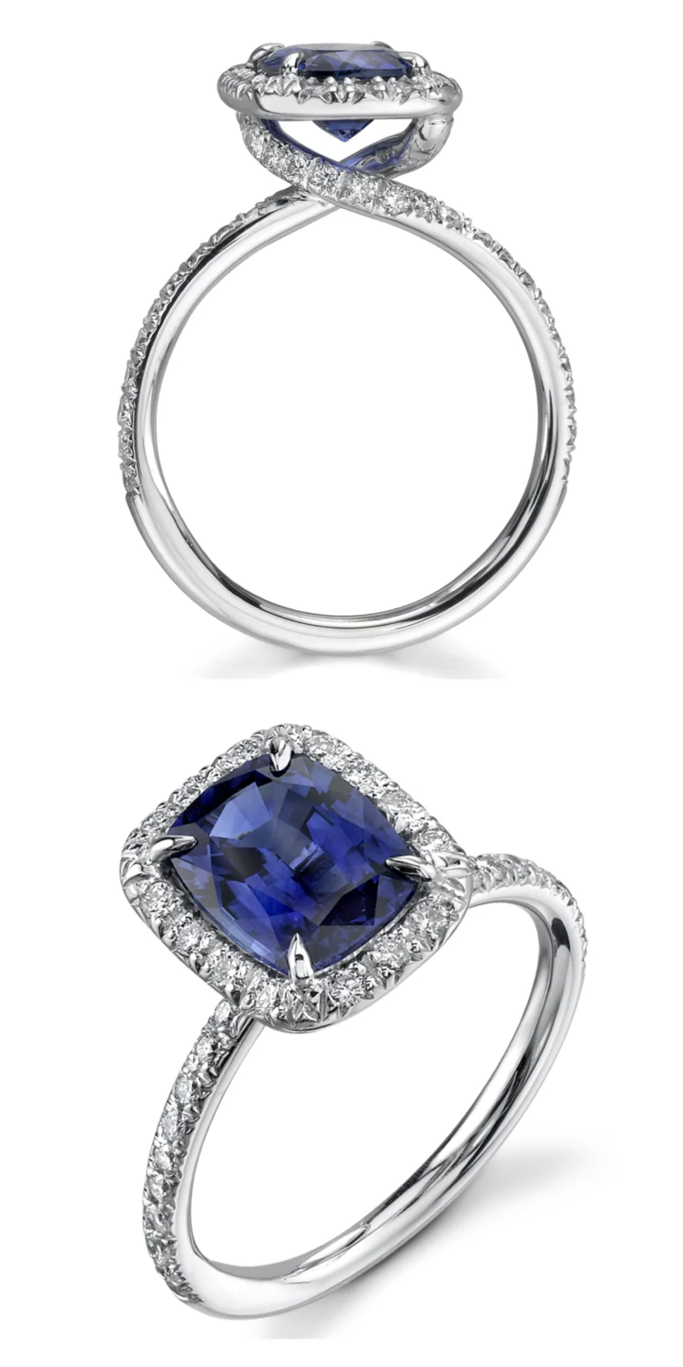 18 Karat While Gold and Sapphire Ring, framed with Diamonds