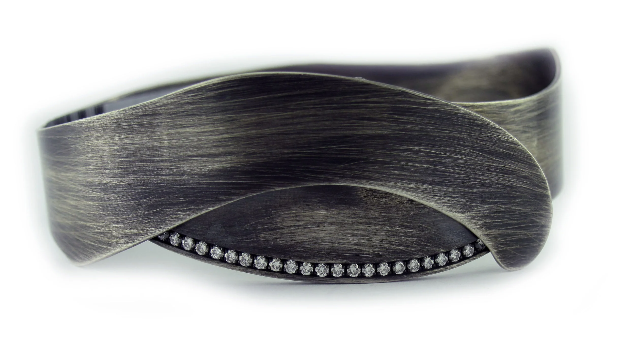 Organic Silver Cuff Bracelet, accented with Diamonds