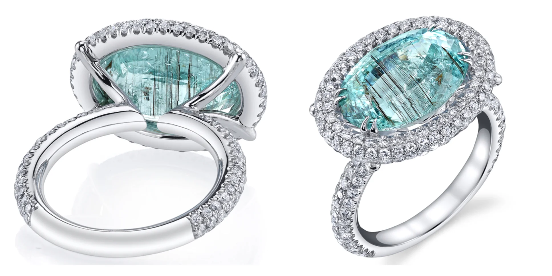 18 Karat White Gold and Paraiba Tourmaline Ring, accented with Diamonds