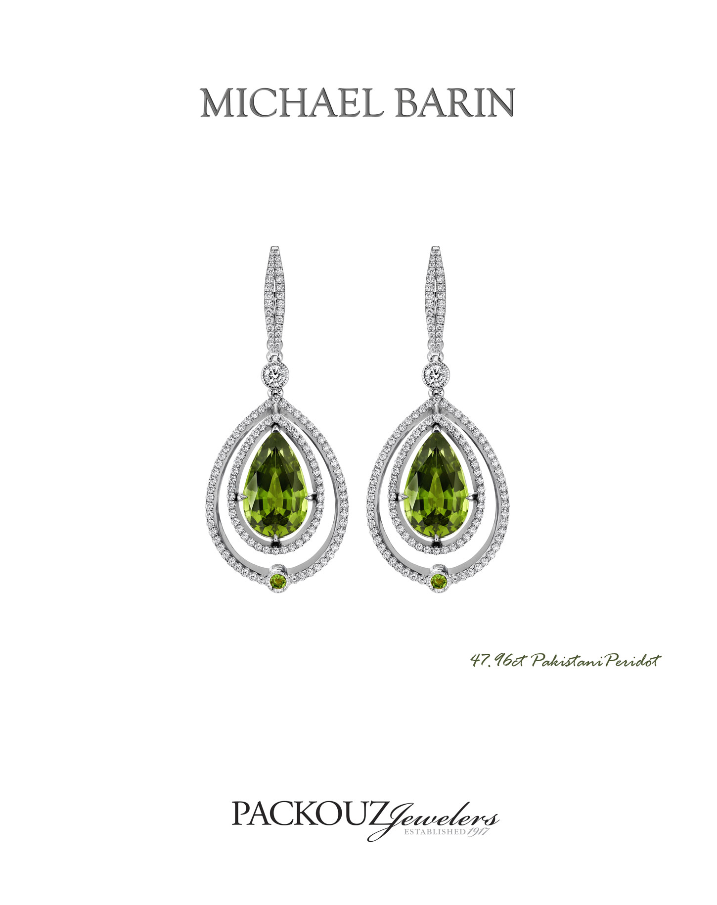 18 Karat White Gold and Peridot Earrings, accented with Diamonds