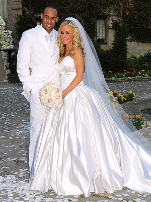Businesswoman, Model and Author Kendra Wilkinson wore Platinum Halo Diamond Earrings and a Matching Necklace on her Wedding Day