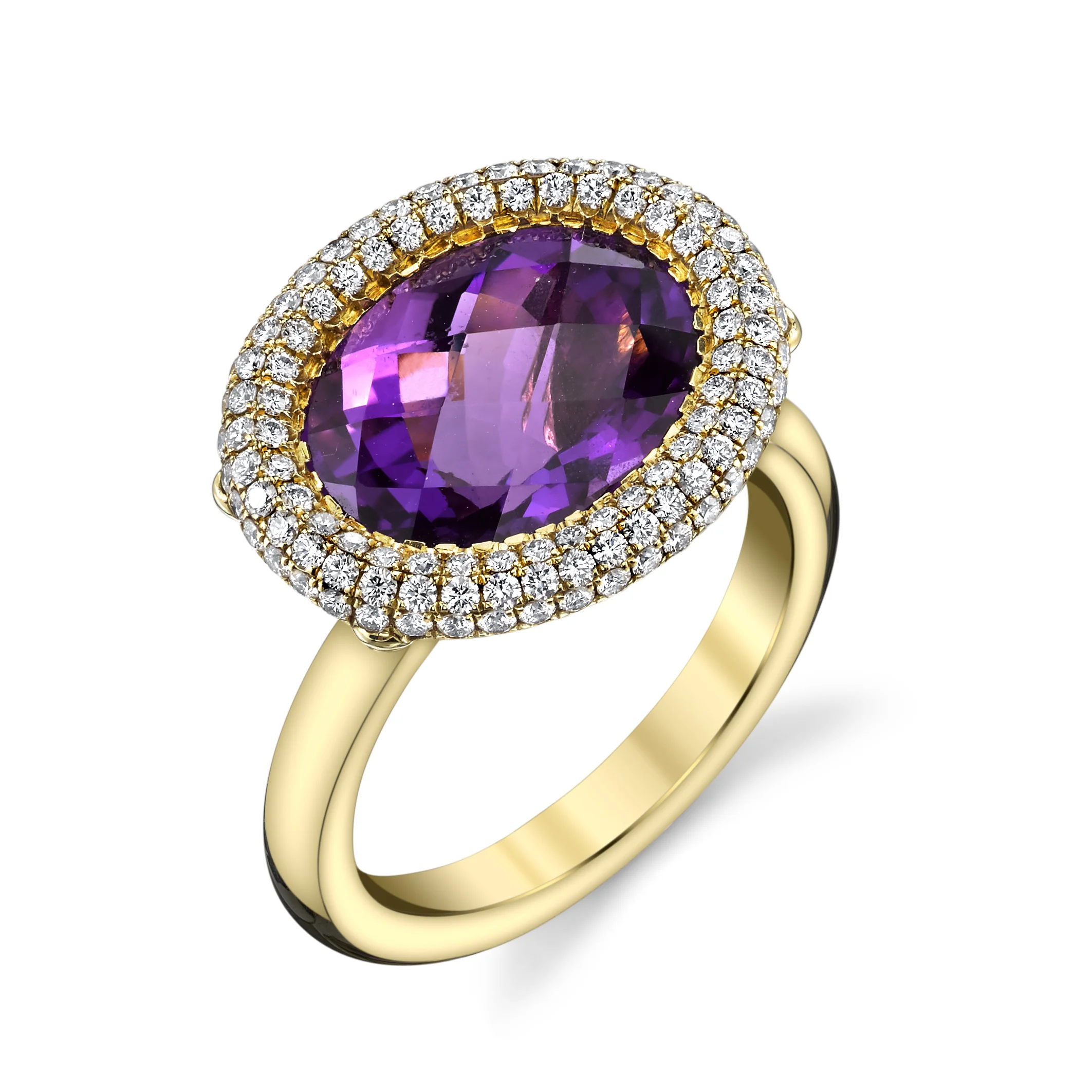 Purple Amethyst set in 18 Karat Yellow Gold and accented with White Diamonds