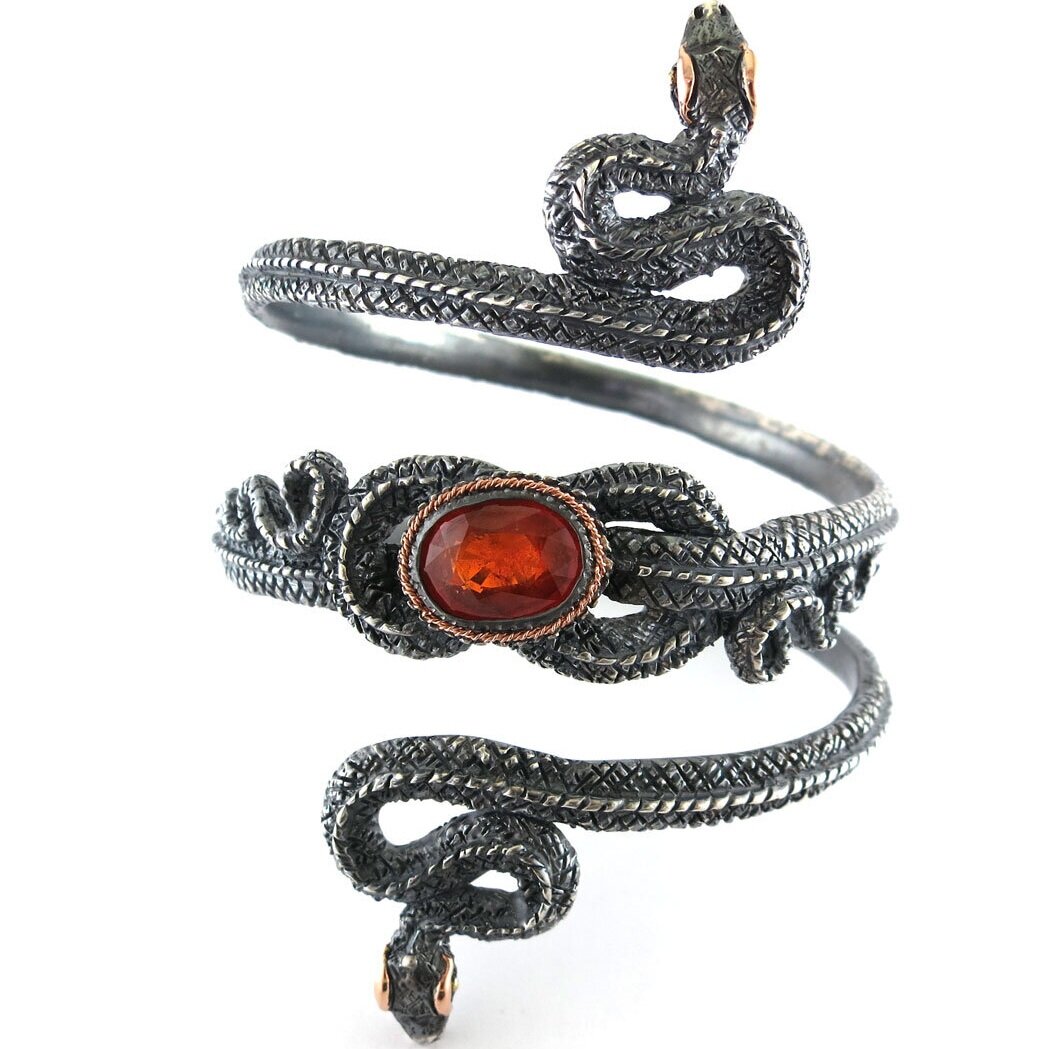 Organic Silver Spessartine Snake Arm Cuff Bracelet — Michael Barin