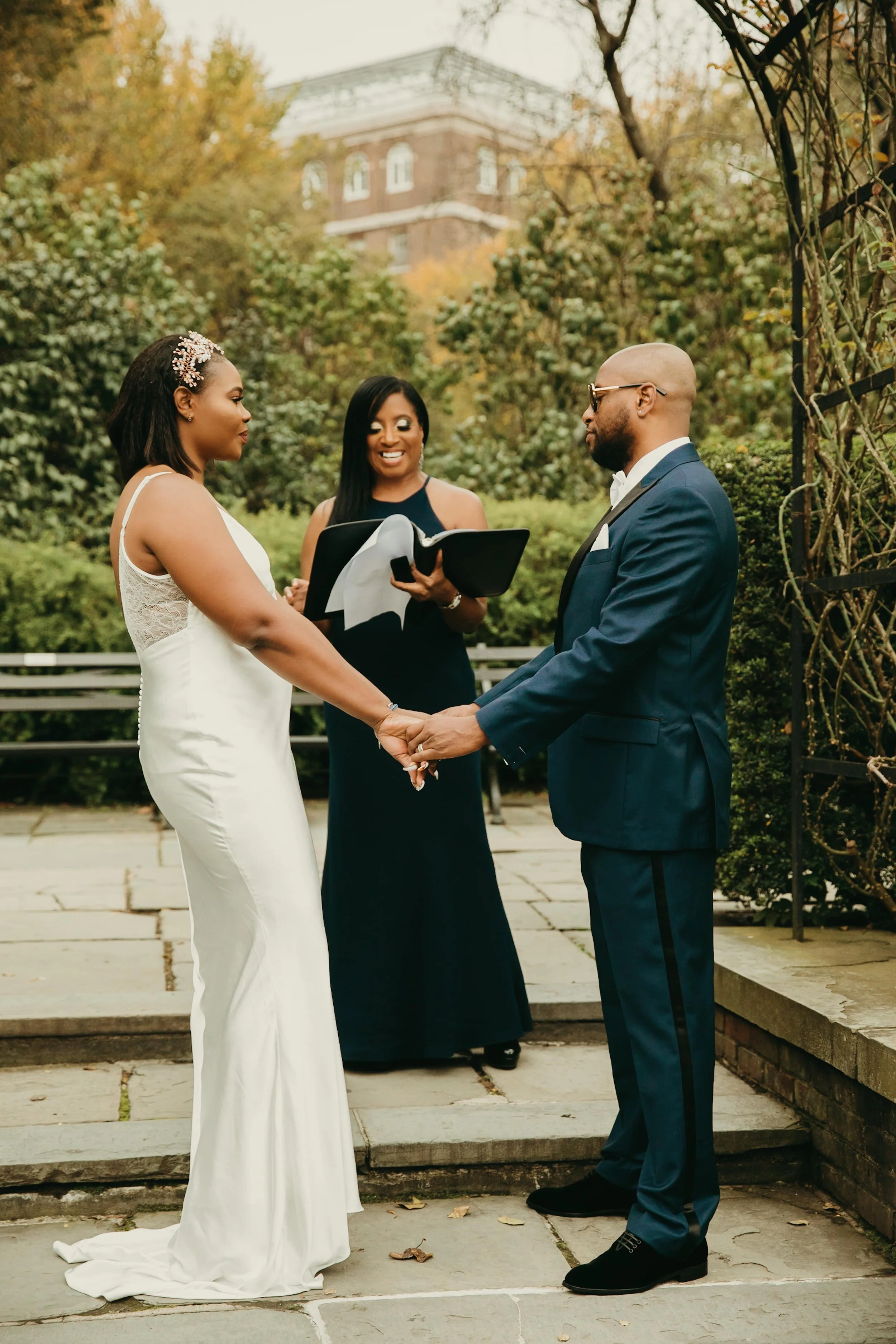 Wedding officiant leading an intimate elopement ceremony for a couple in New Jersey