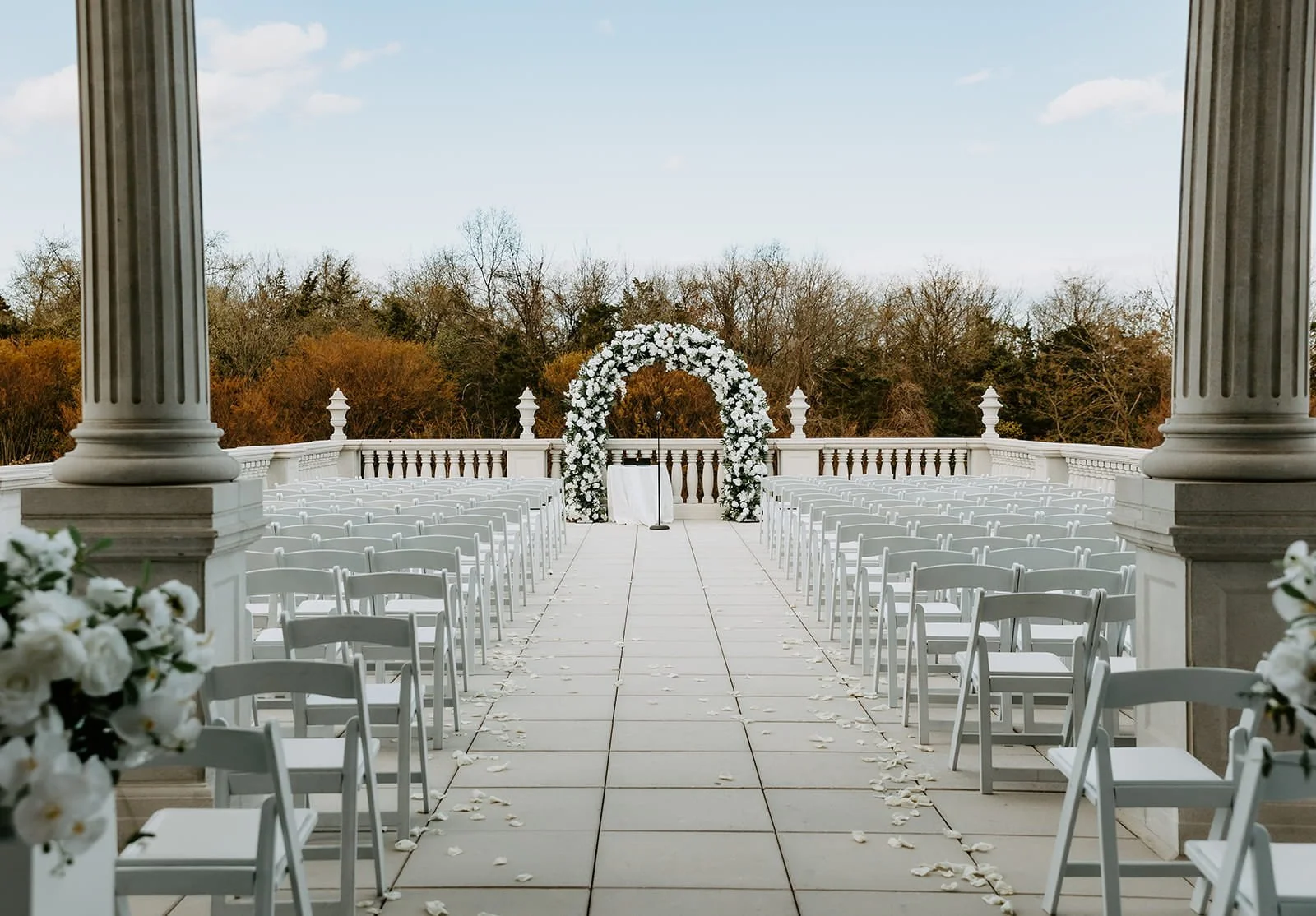 Fully set luxury wedding ceremony aisle at The Palace at Somerset Park in Somerset, New Jersey