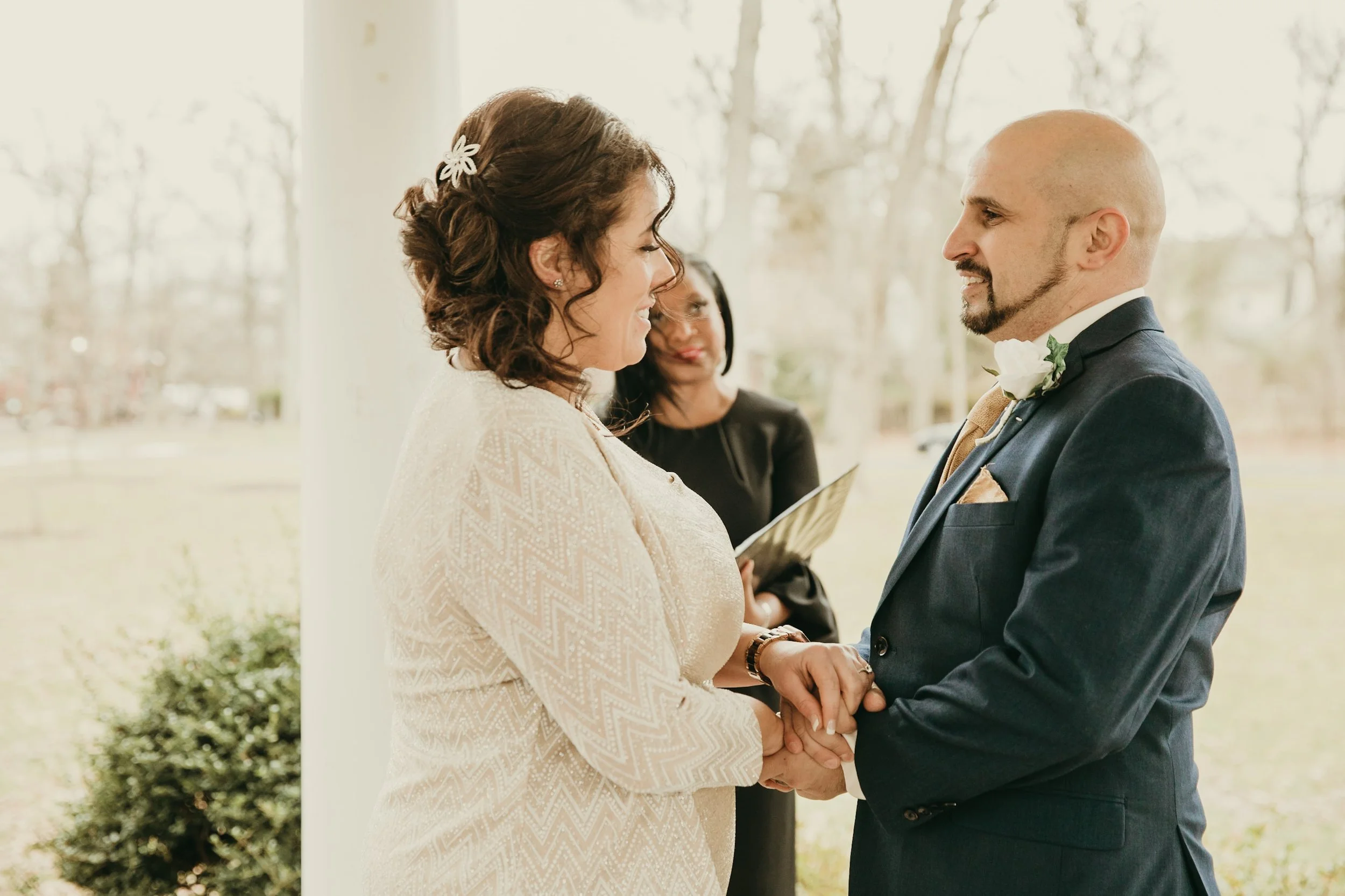 Private elopement ceremony in Somerset County New Jersey with couple exchanging vows during an intimate wedding