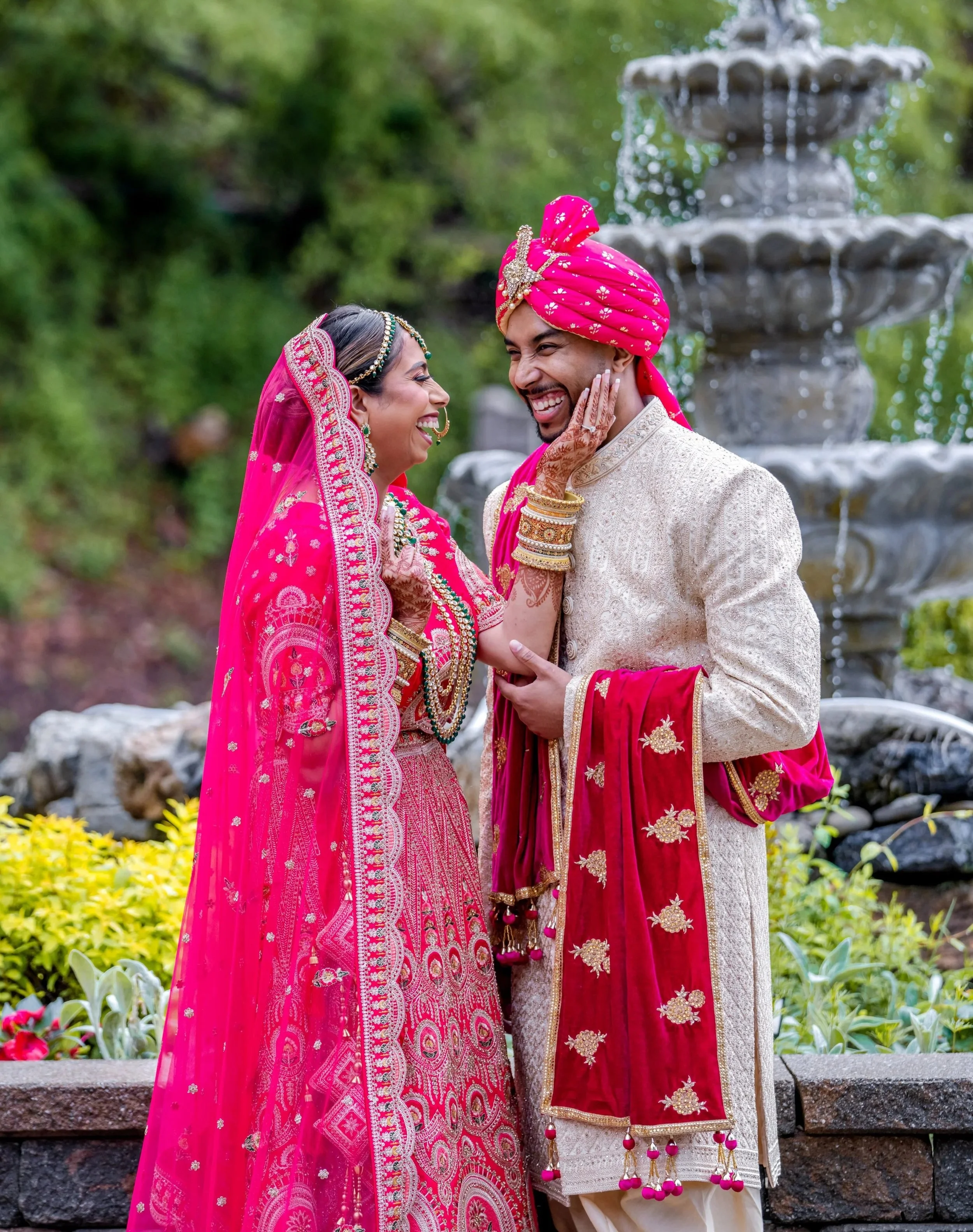 Jignasha and Romel at their multicultural wedding at Martinsville Gardens in Martinsville, New Jersey.