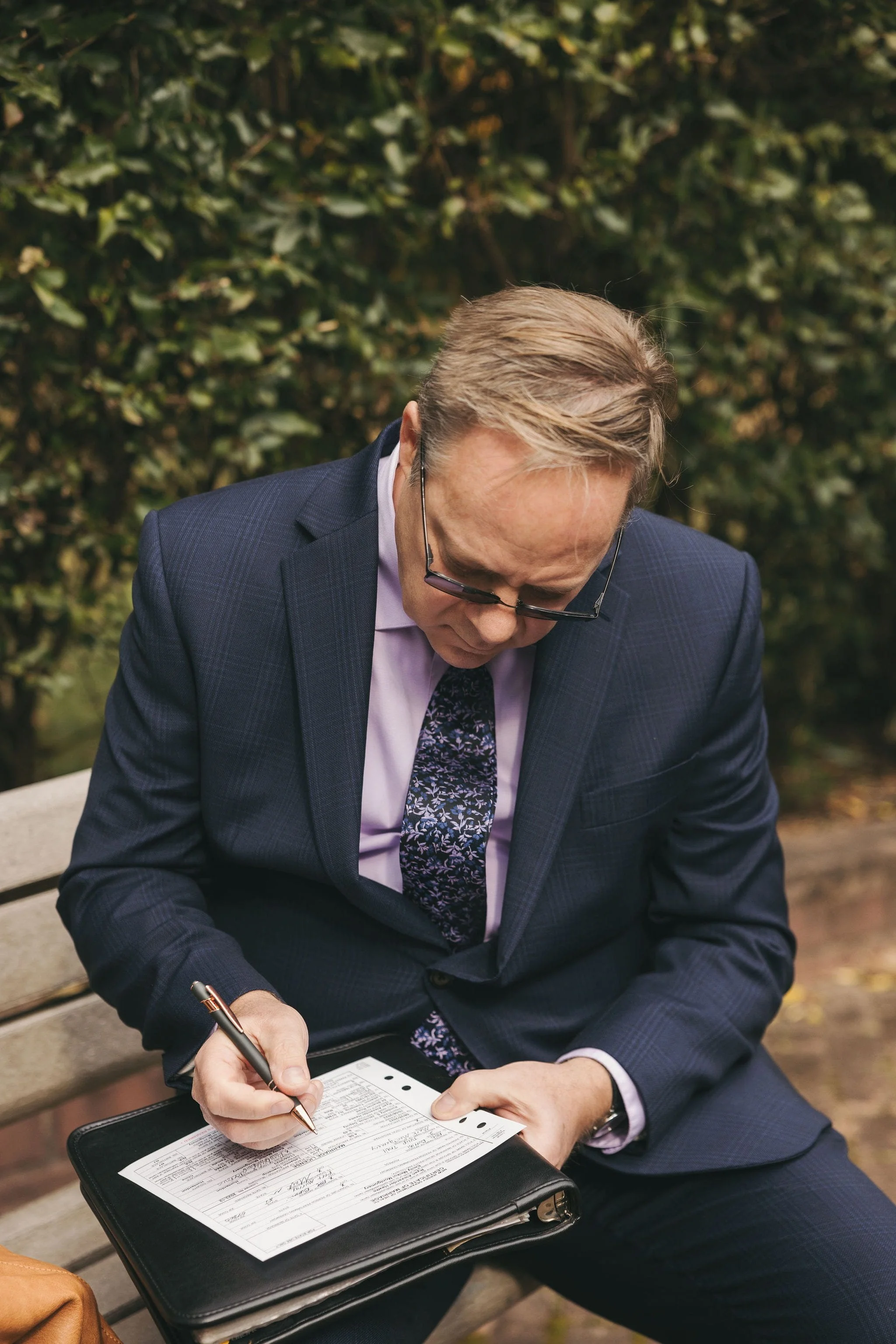 Witness signing a New Jersey marriage license at Hunterdon Arboretum in Lebanon, NJ