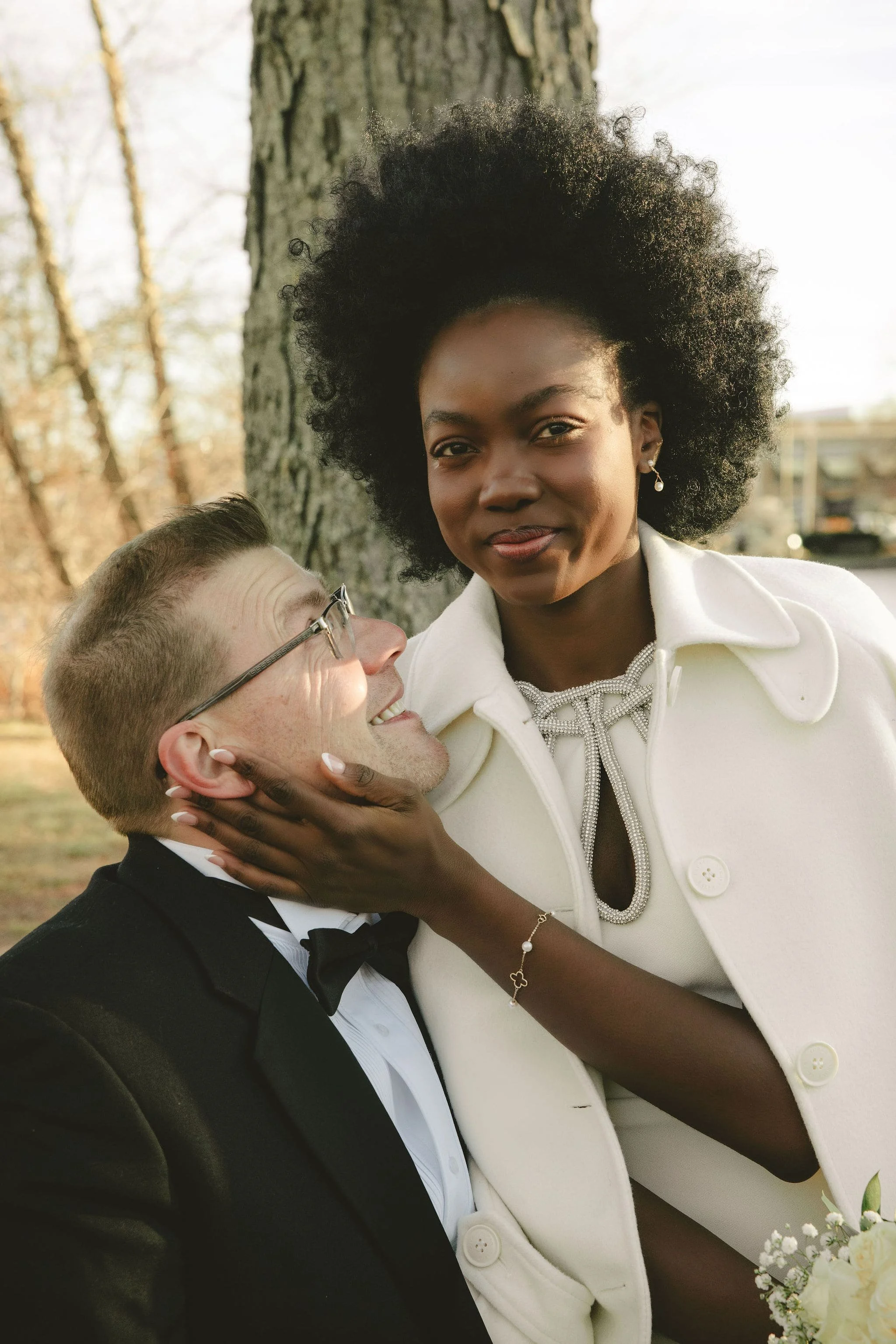 Couple sharing an intimate moment after their Bergen County elopement in New Jersey