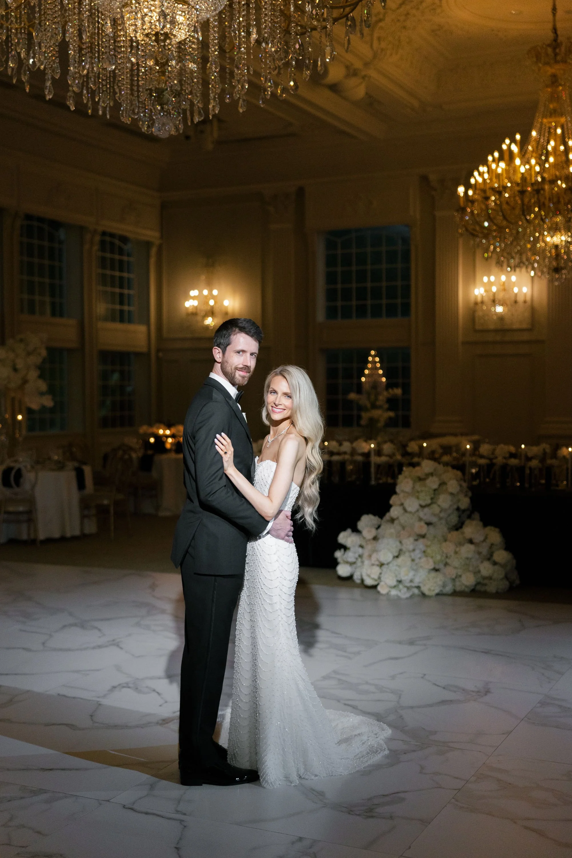Caroline and Brett together on their wedding day at Florentine Gardens in River Vale, NJ