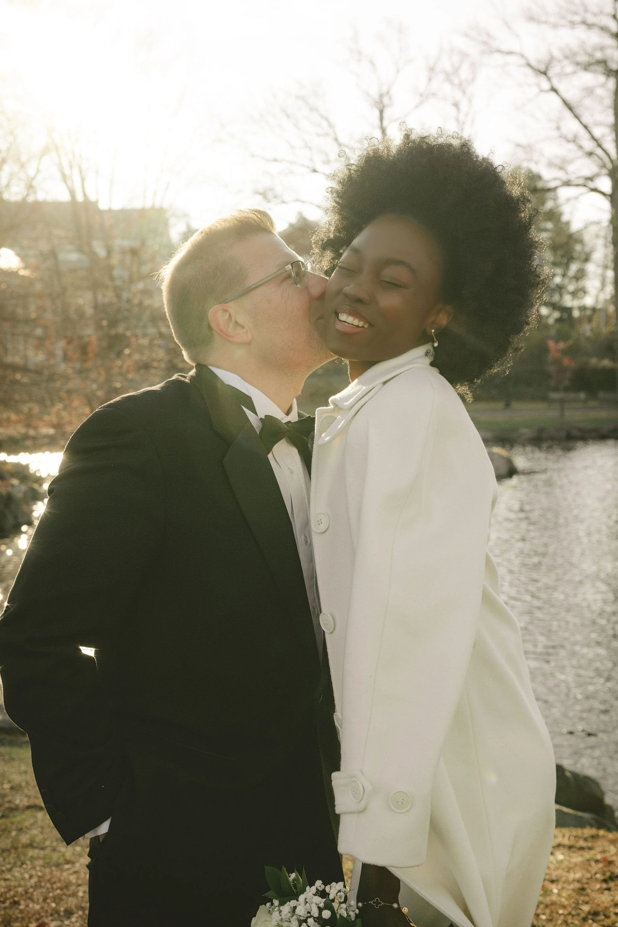 Newly married couple celebrating their last-minute wedding in Westfield, New Jersey.
