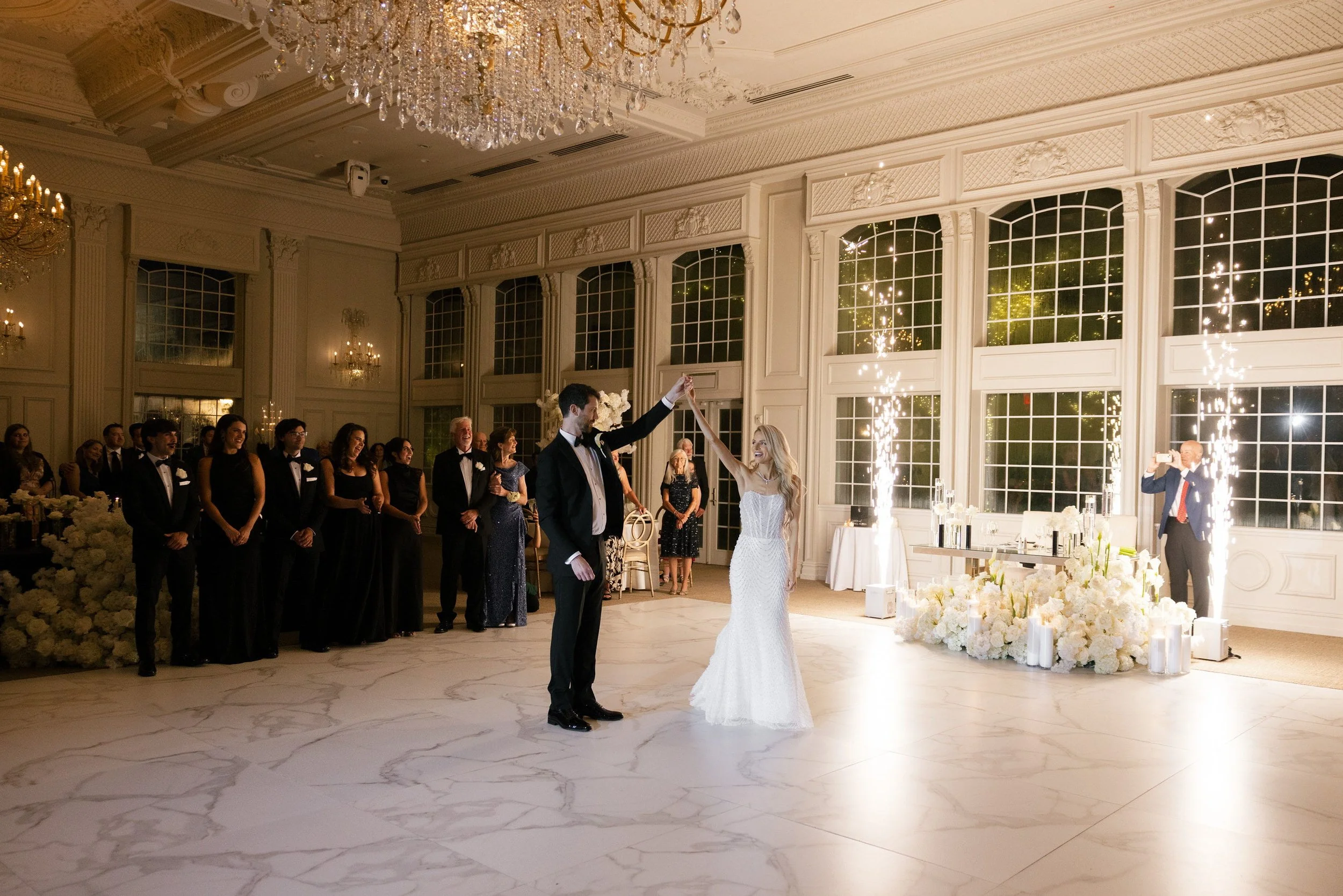 Caroline and Brett dancing together during their wedding reception in River Vale, NJ