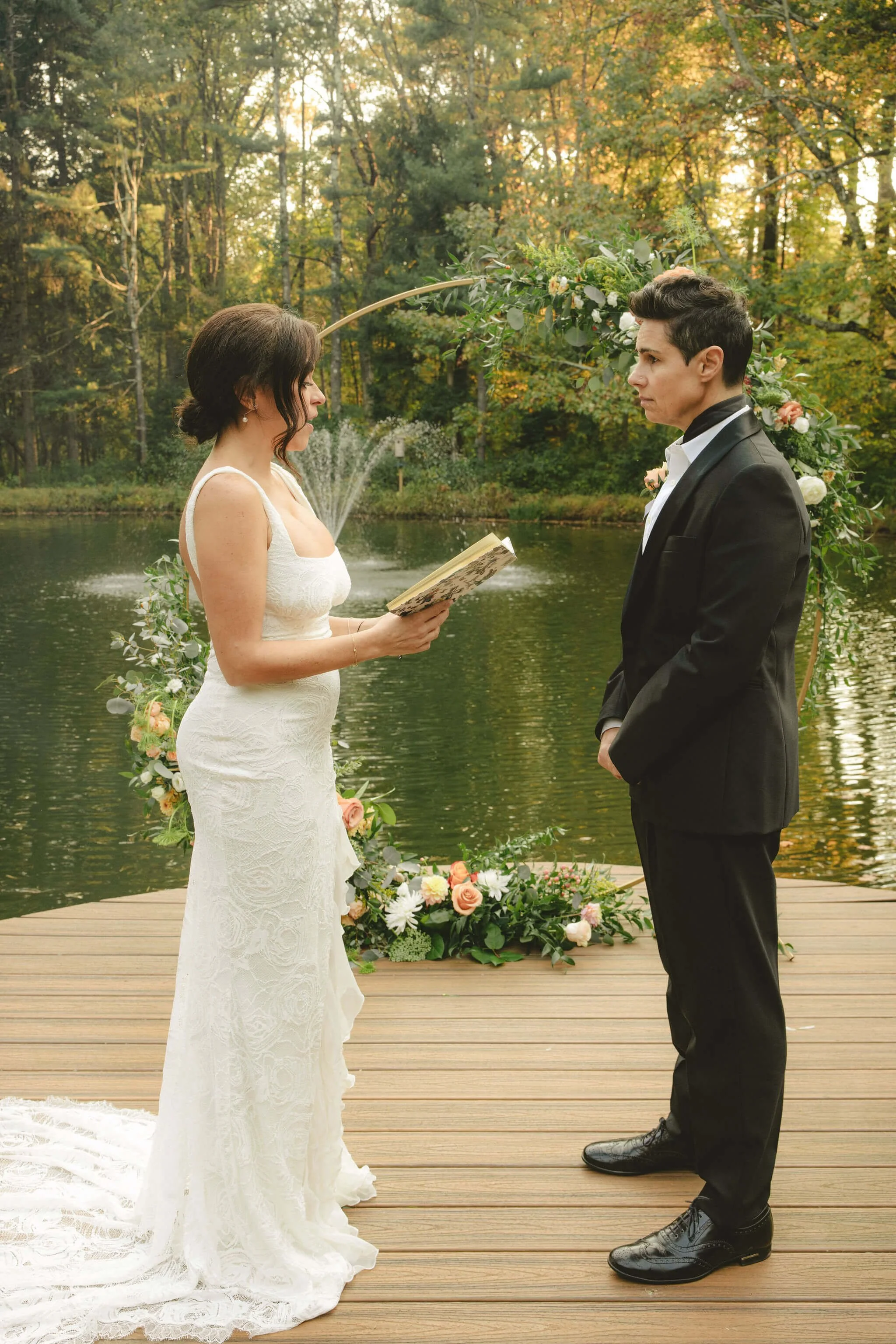 Couple exchanging vows during an intimate Union County New Jersey elopement ceremony