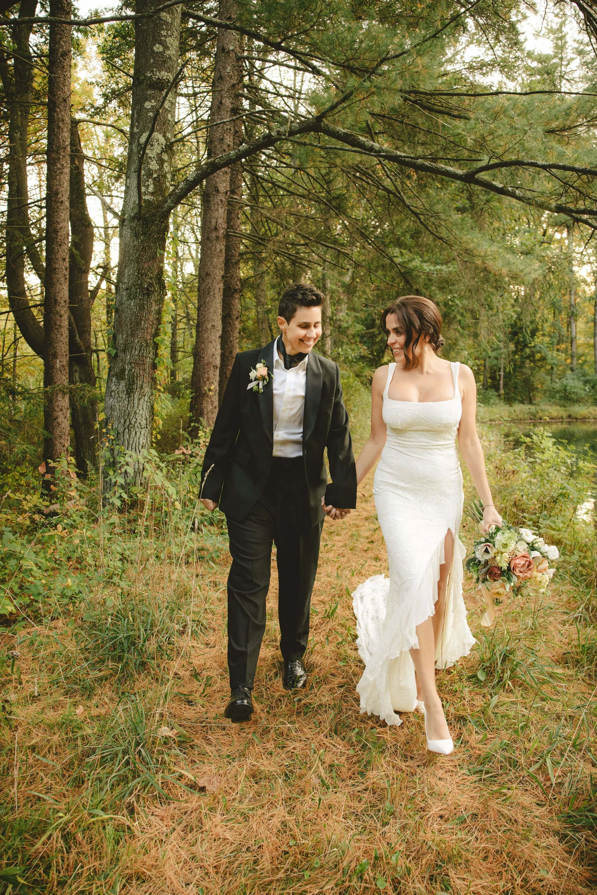 Union County NJ elopement ceremony with professional officiant and outdoor floral arch
